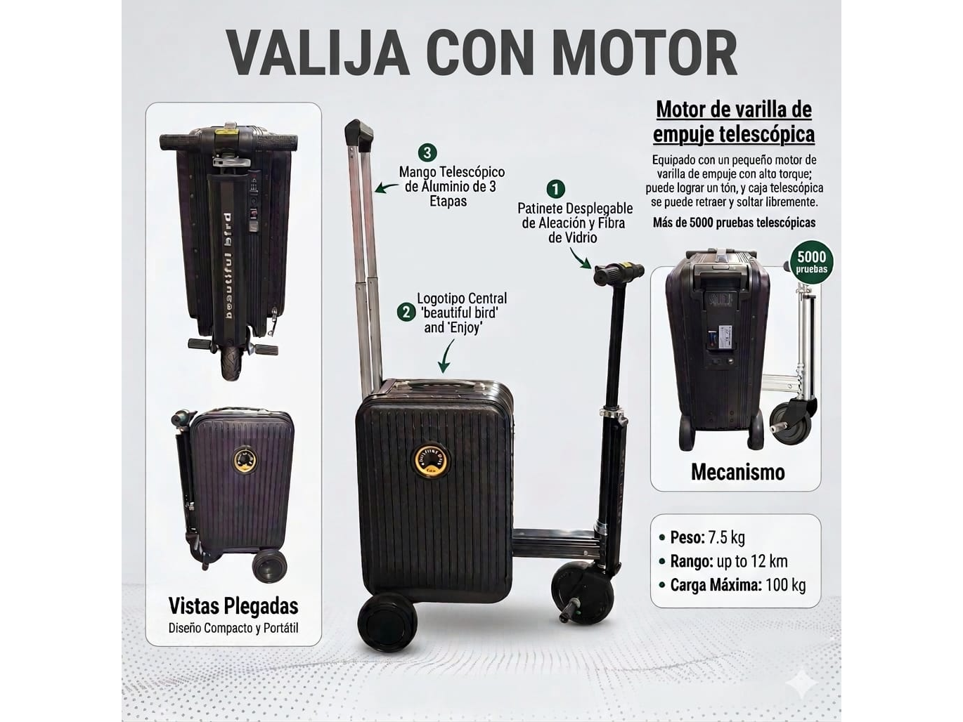 Valija con motor recargable