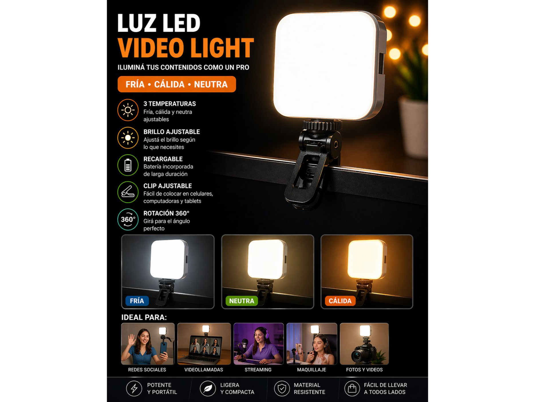 Luz LED para celular recargable