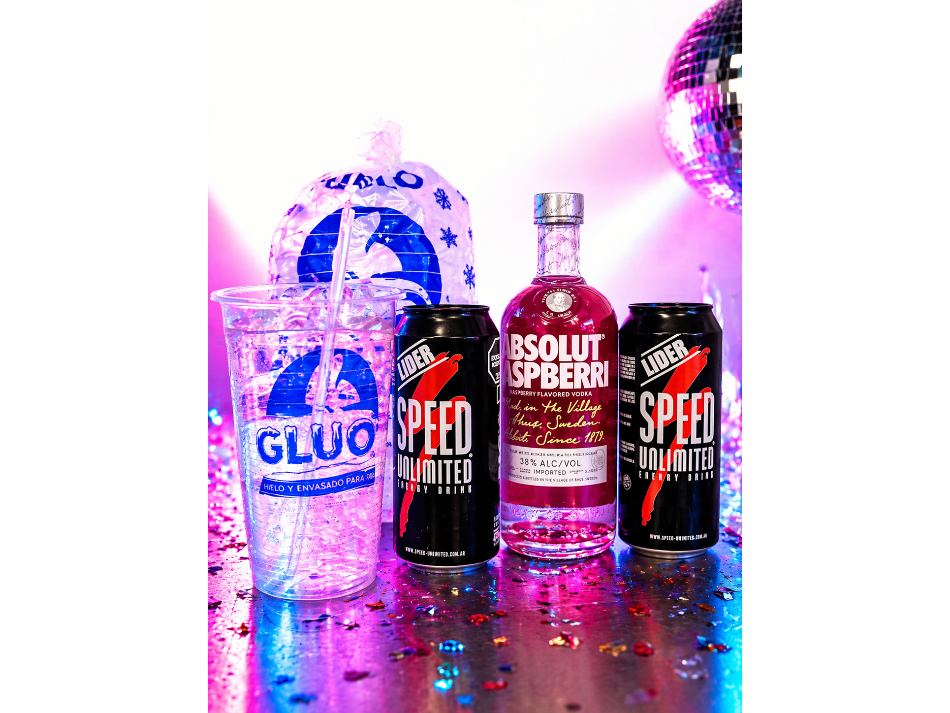 Combo Absolut. 1 Absolut + 2 speed xl +1 bolsa hielo 1.5 + vaso y sorbete
