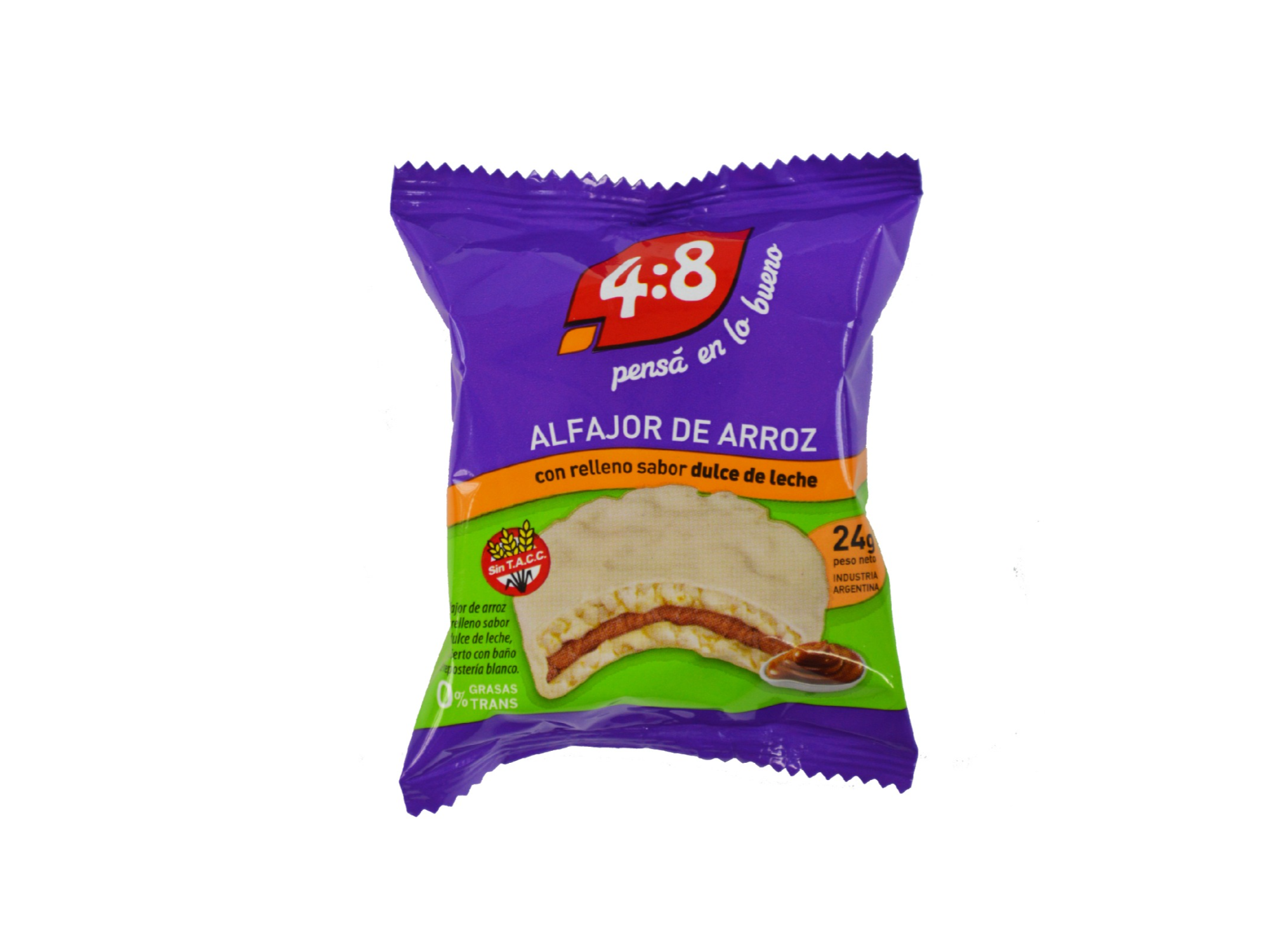 4:8 Alfajor de Arroz Blanco con  Dulce de Leche 24g. x 12u
