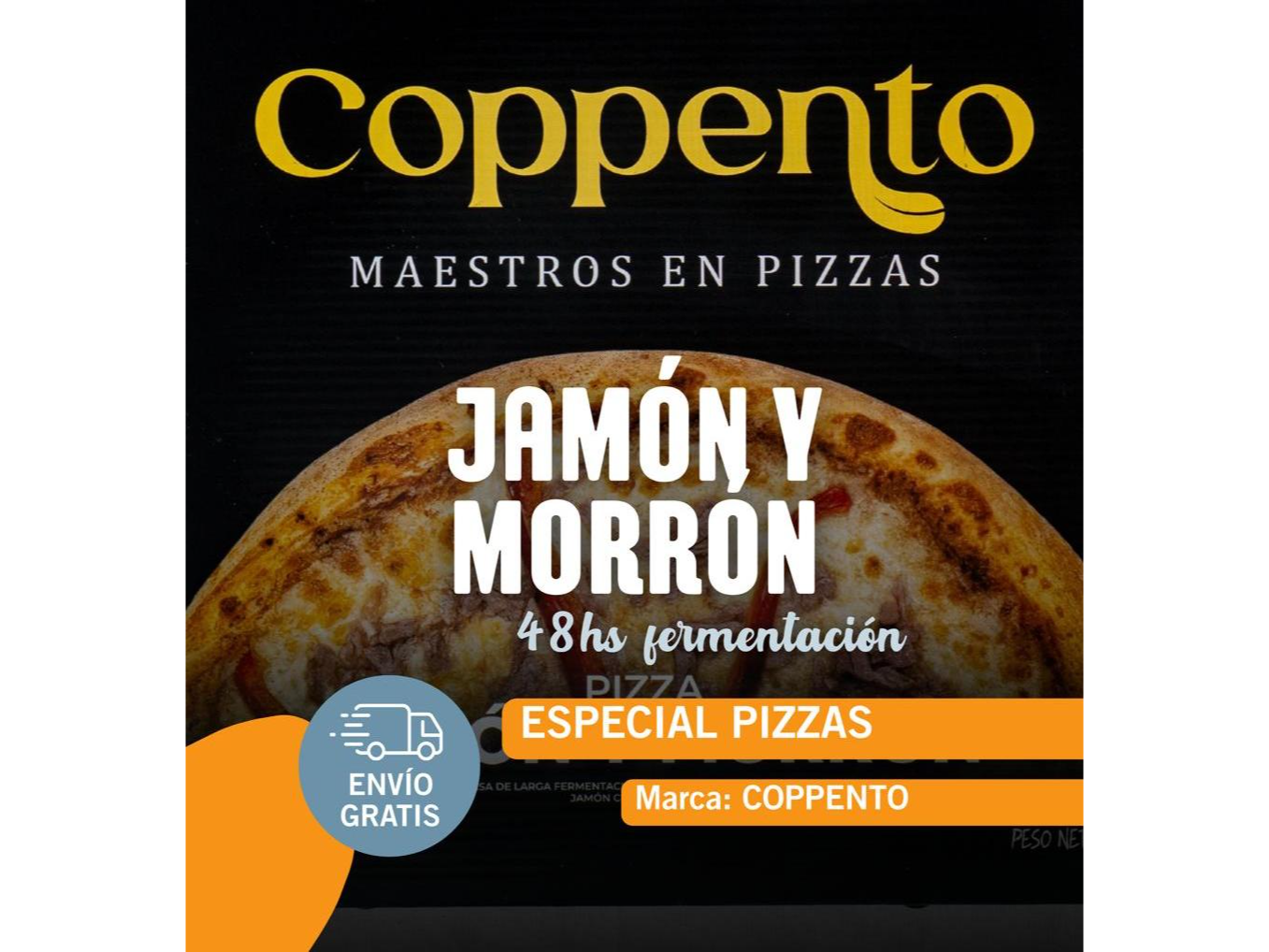Pizza Jamon y morrones - Marca Coppento