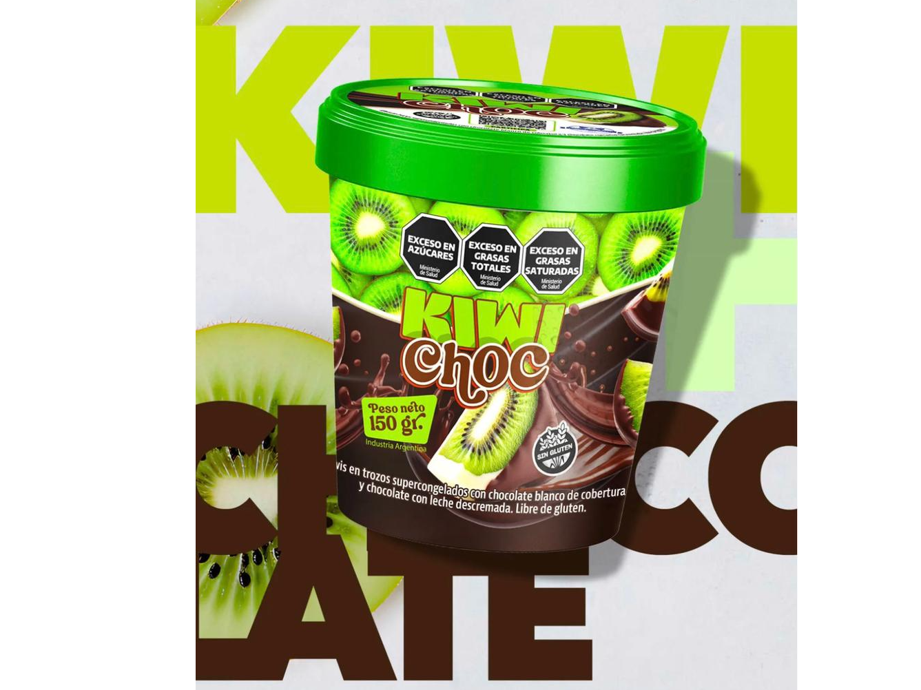 Kiwi en trozos con chocolate.  Pote x 150g