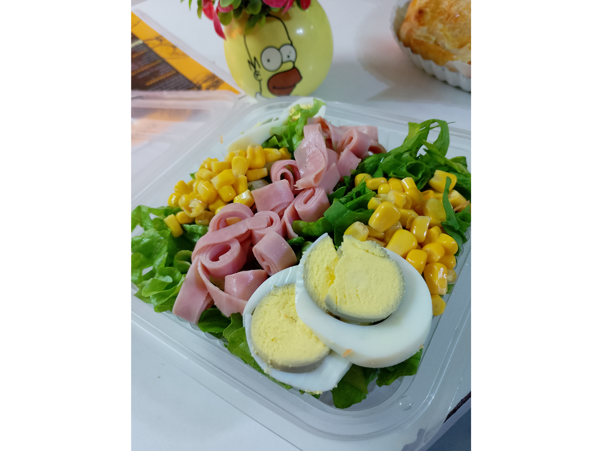 RÚCULA, LECHUGA, JAMÓN, HUEVO Y CHOCLO