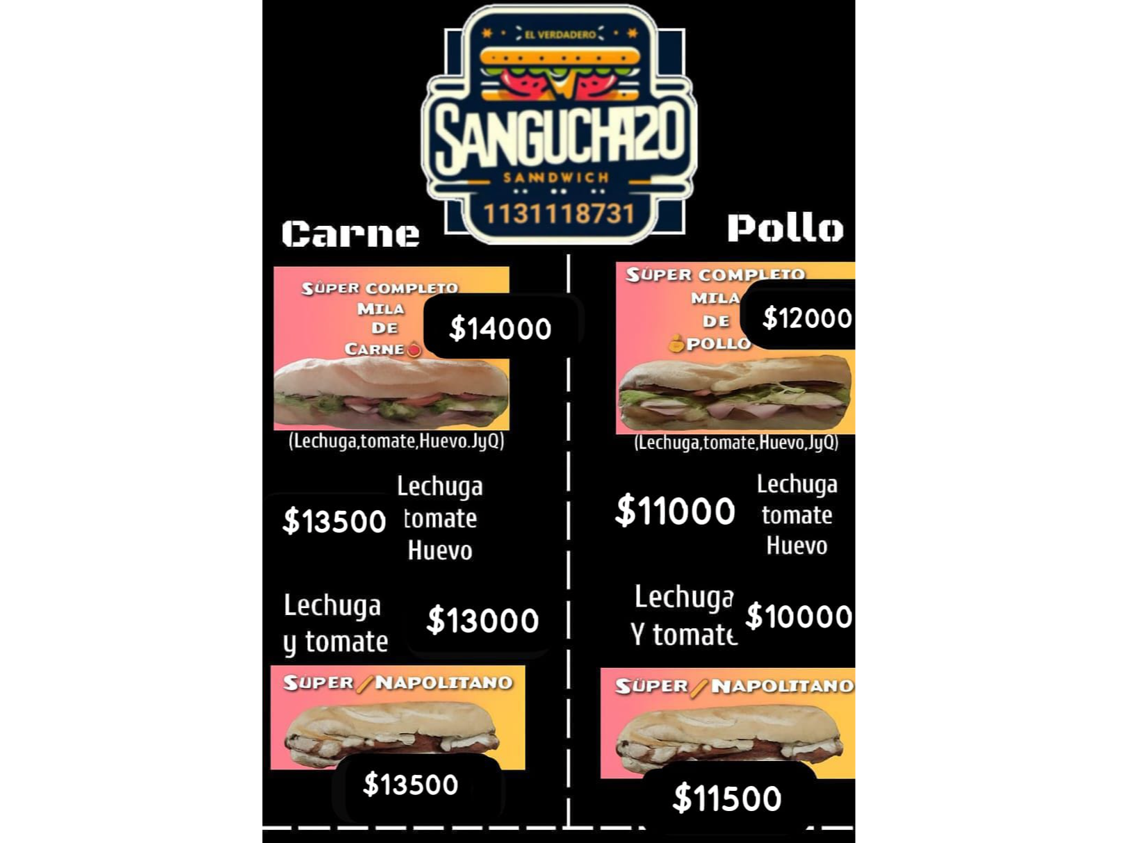 Sanguchazos de Mila pollo o carne