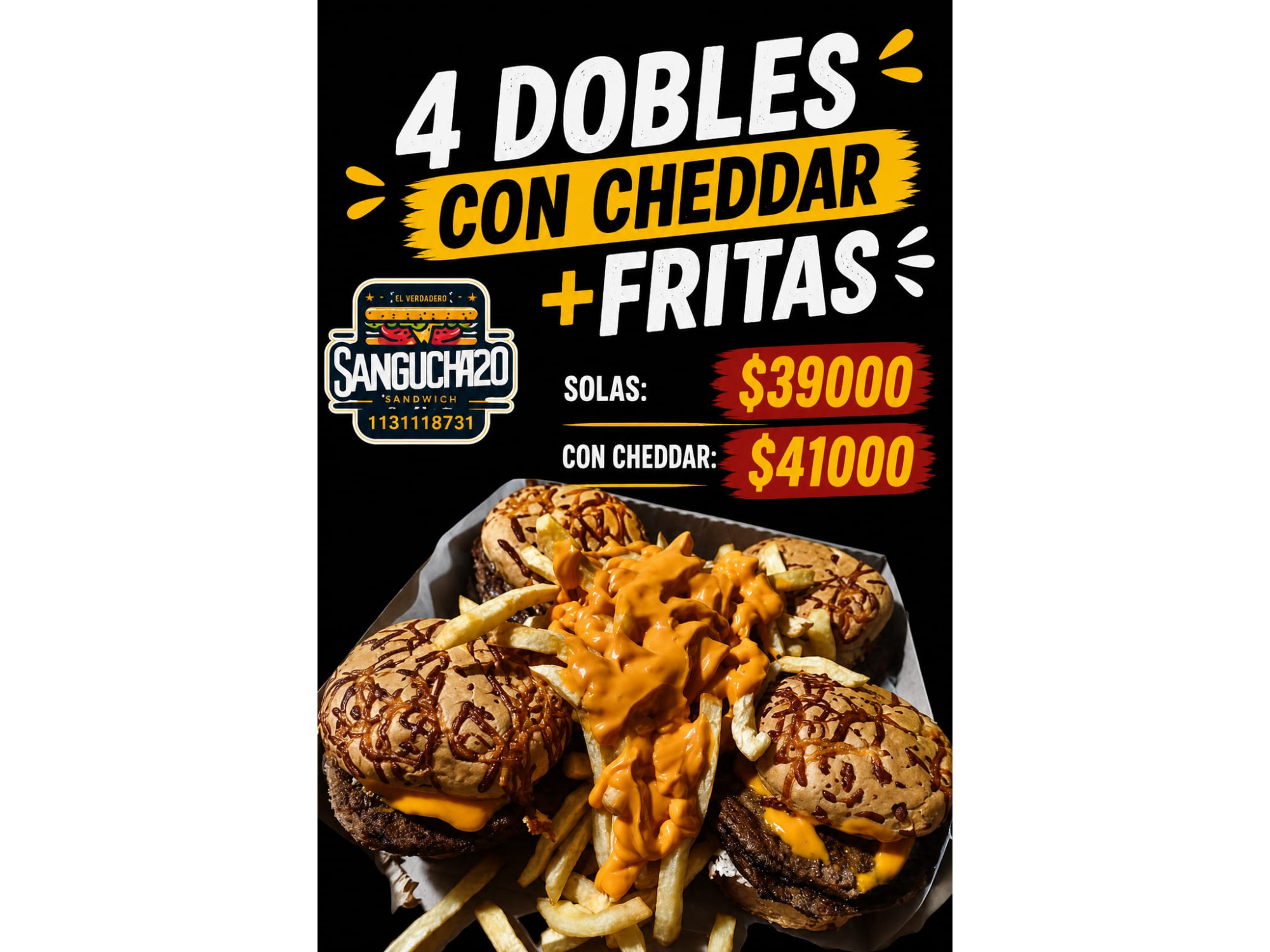 4 Dobles cheddar con papas