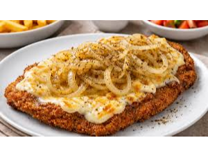 Milanesa a la fugazzeta con ensalada o fritas