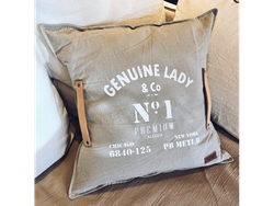 Almohadon Genuine Lady 100% tusor detalles en cuero