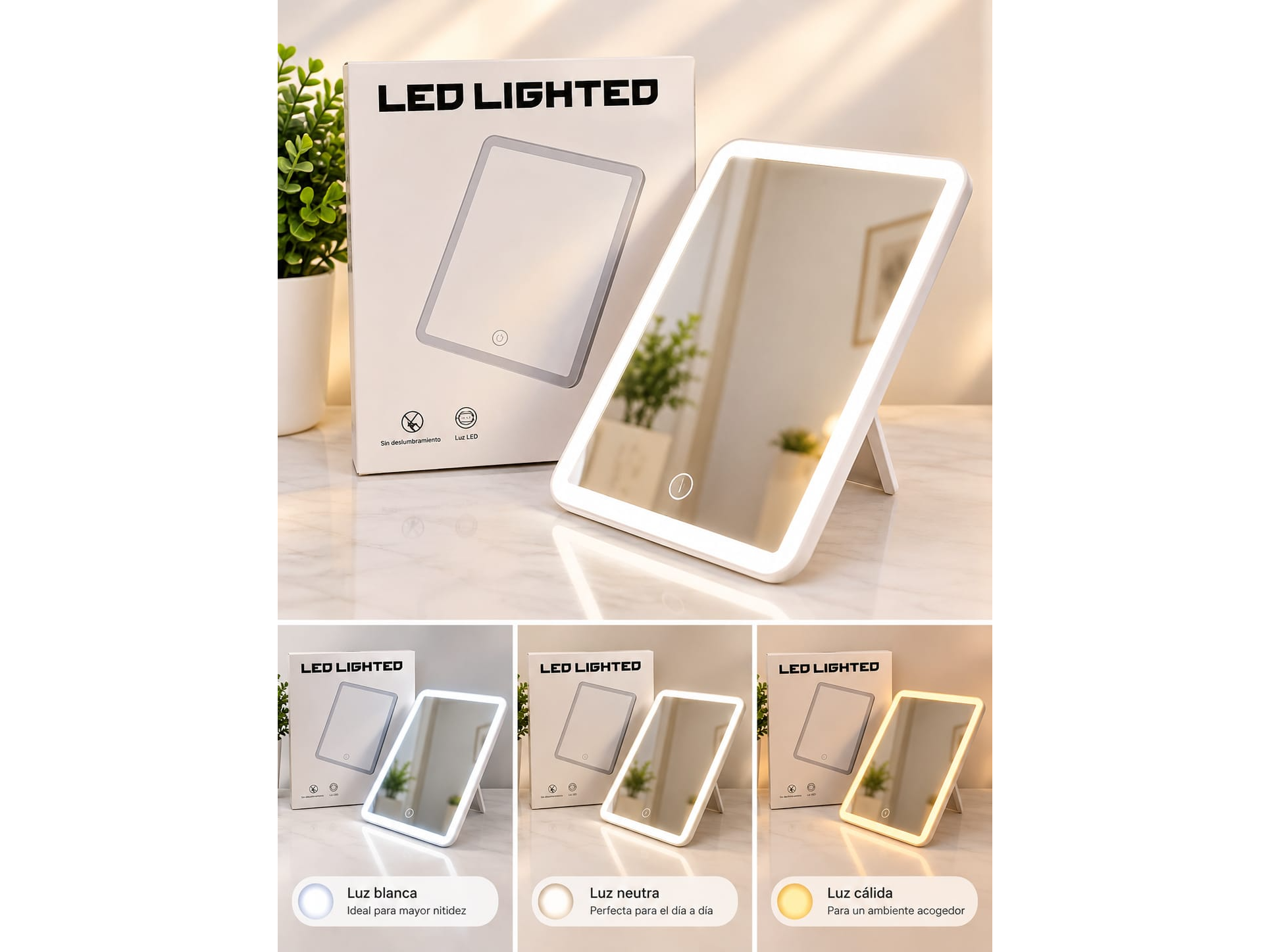 🪞ESPEJO DE MAQUILLAJE LED CON LUZ TACTIL 🌼 Cod: YB-016