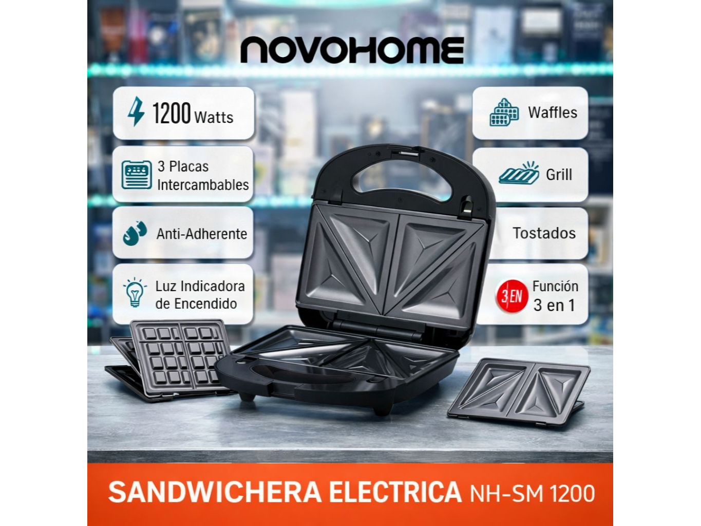 SANDWICHERA ELÉCTRICA NOVOHOME 3 EN 1