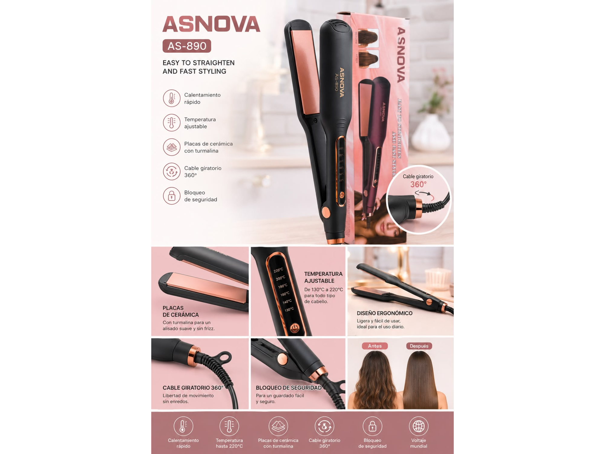 ✨PLANCHA DE PELO ASNOVA AS-890✨