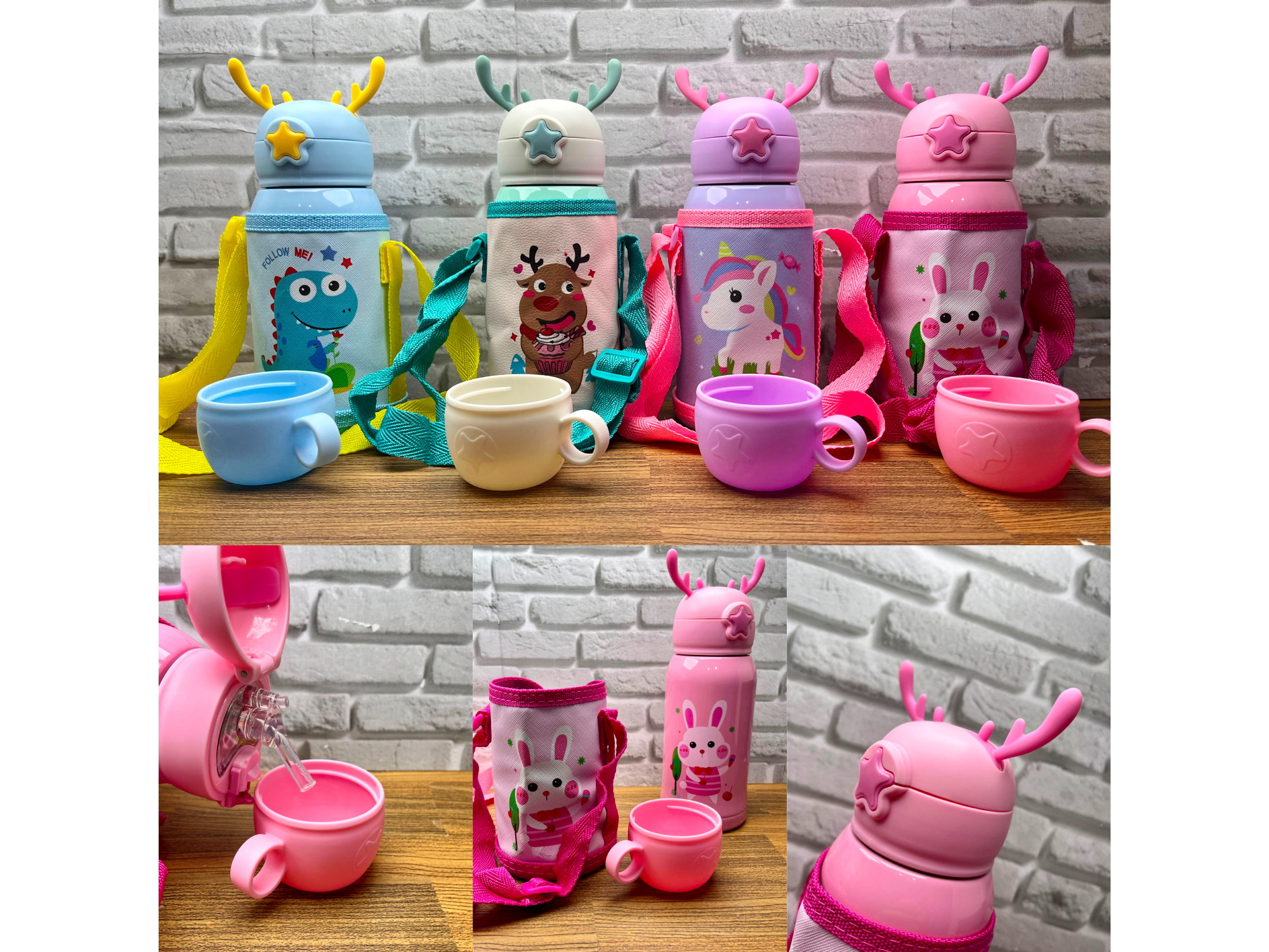 🦌Botellitas Reno con Tacita🩷 Cod: WD-3108V