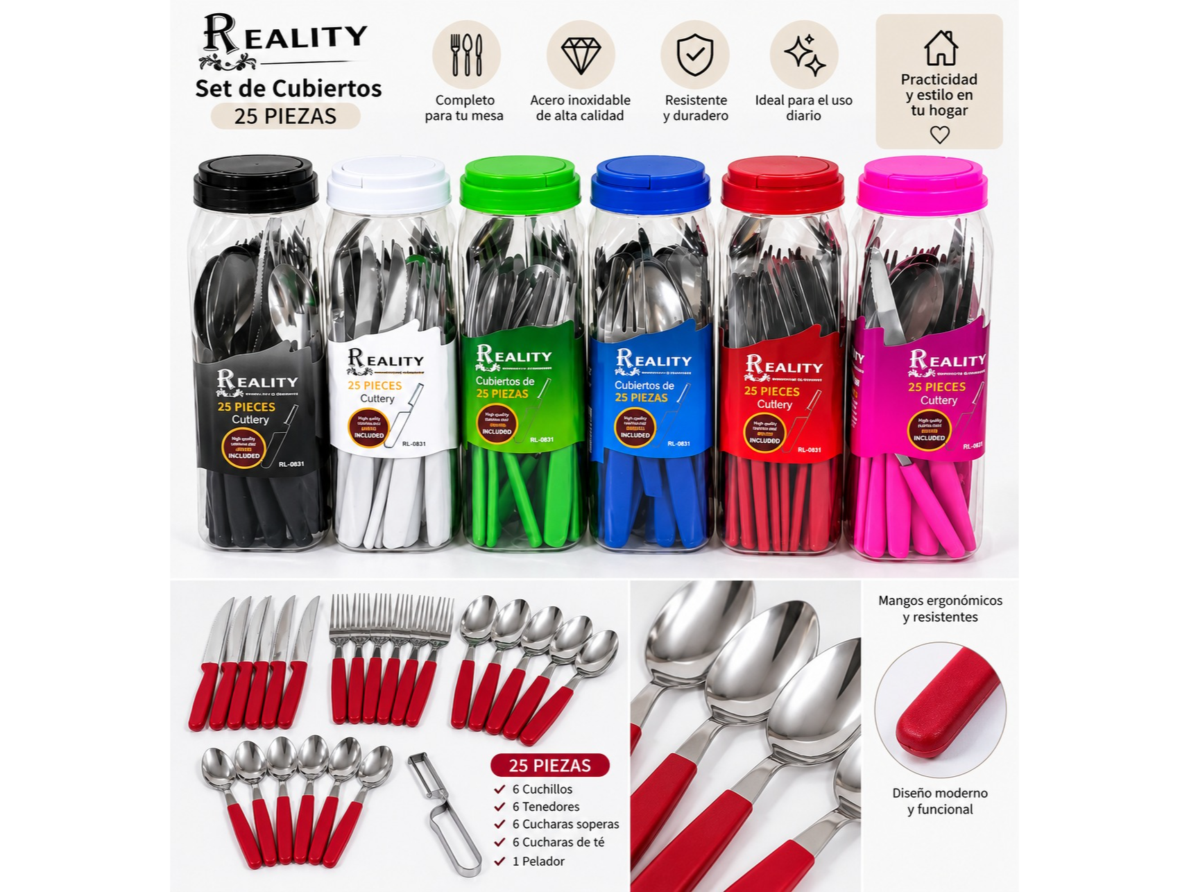 🍴Set de cubiertos x25 piezas Reality🍴 📦 Código: RL-0031