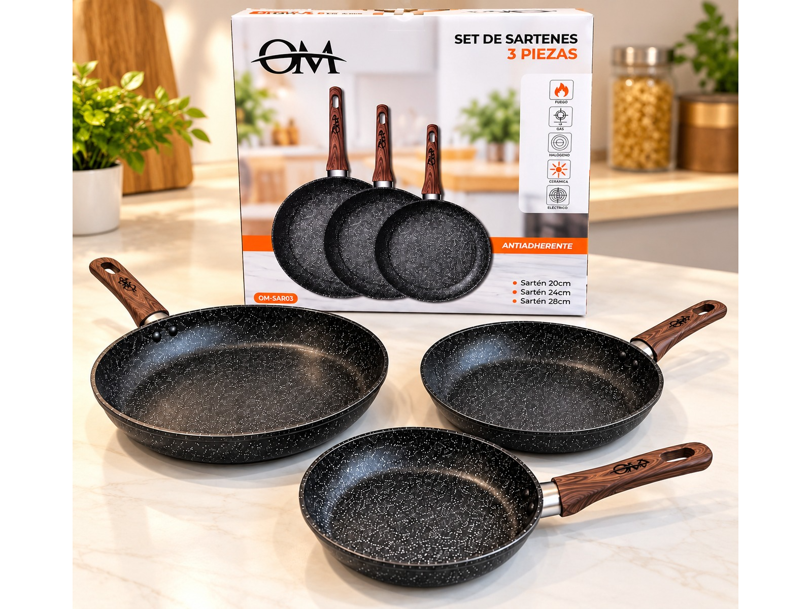 🍳✨SET DE SARTENES ANTIADHERENTES – 3 PIEZAS✨🍳