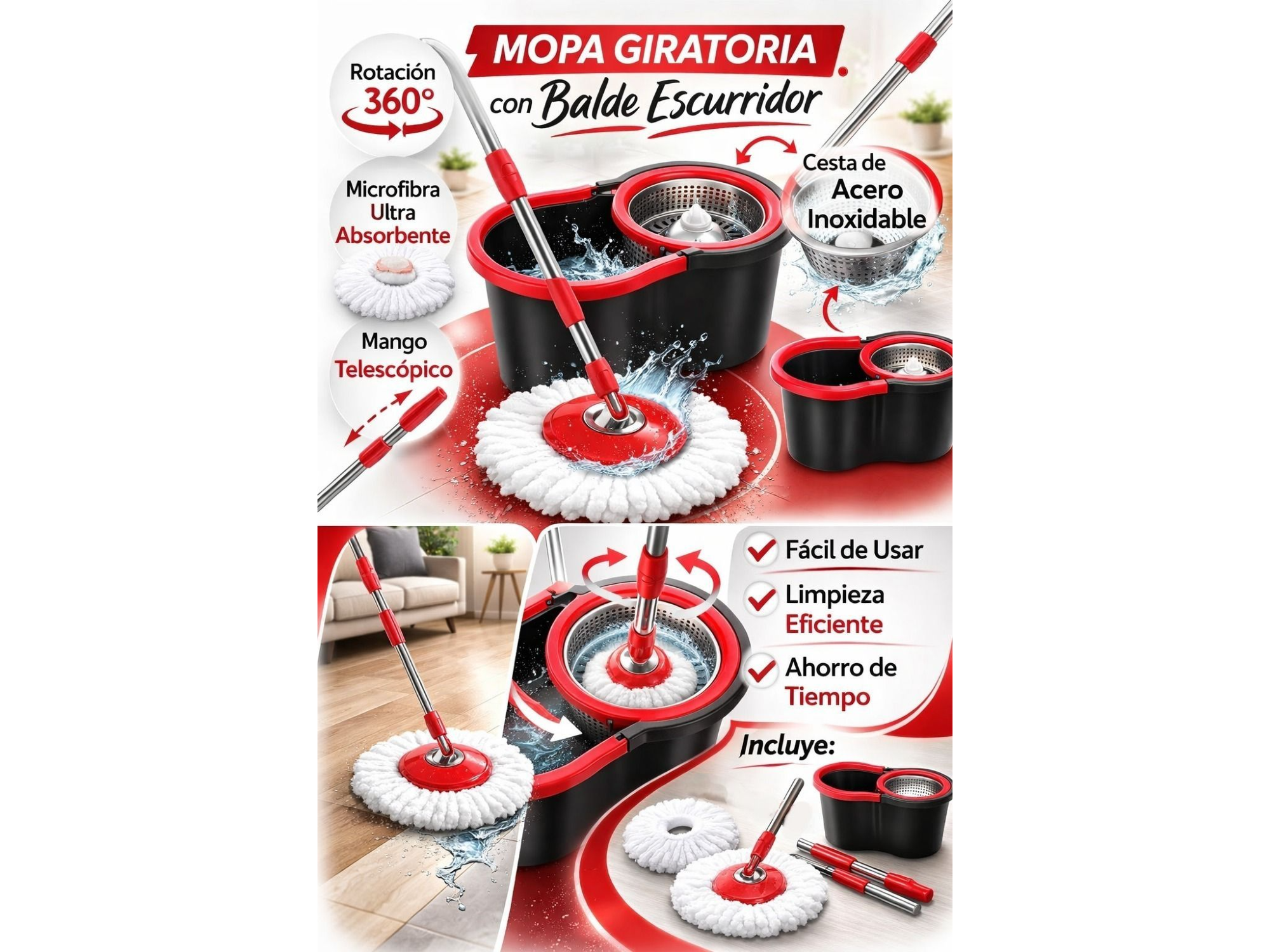 🧽✨Mopa Giratoria con Balde Escurridor✨
