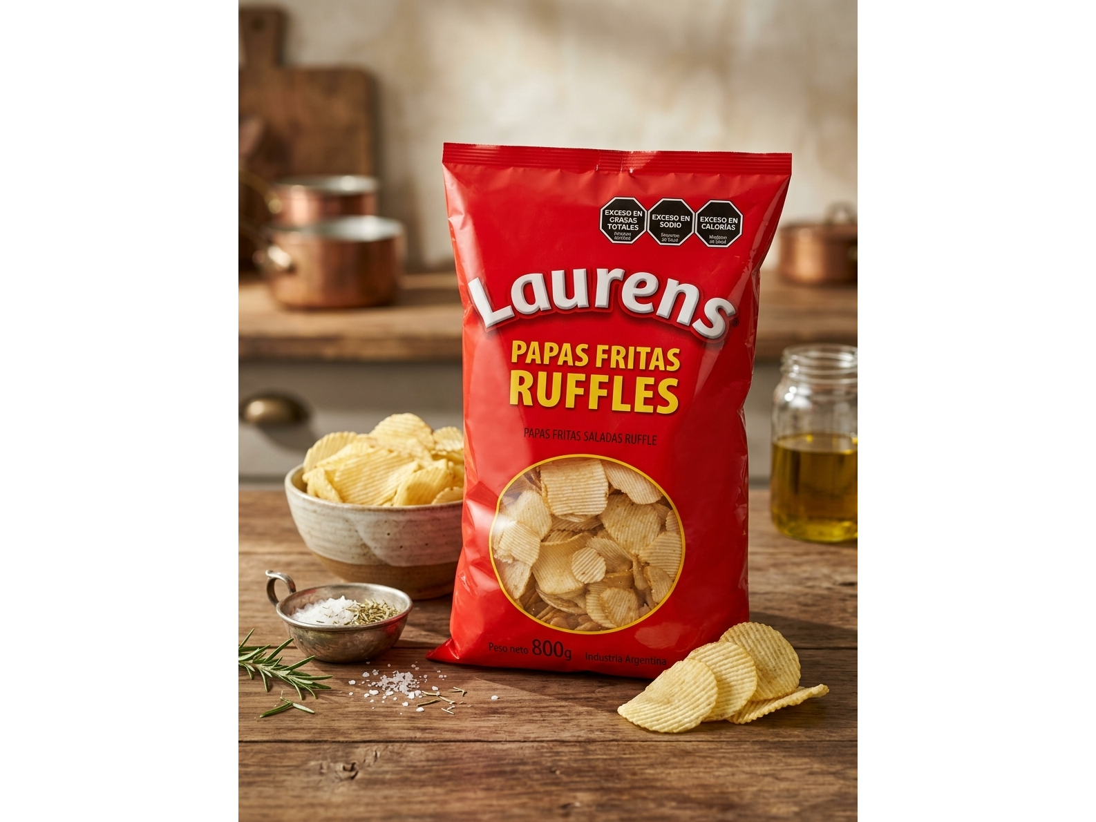 Papas ruffles Laurens x 800 gramos