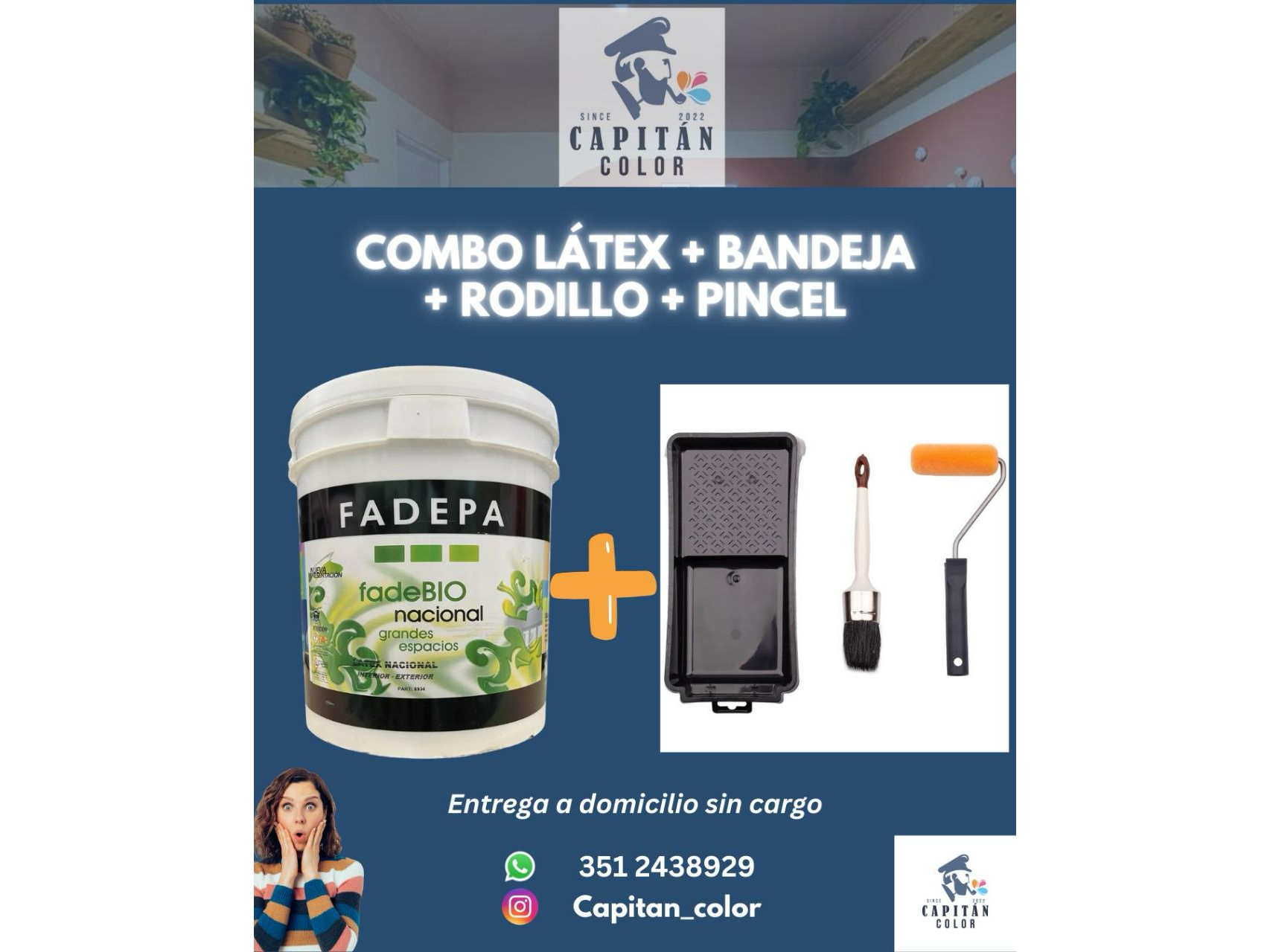 LÁTEX NACIONAL X20 LITROS COLOR BLANCO + BANDEJA + RODILLO + PINCEL