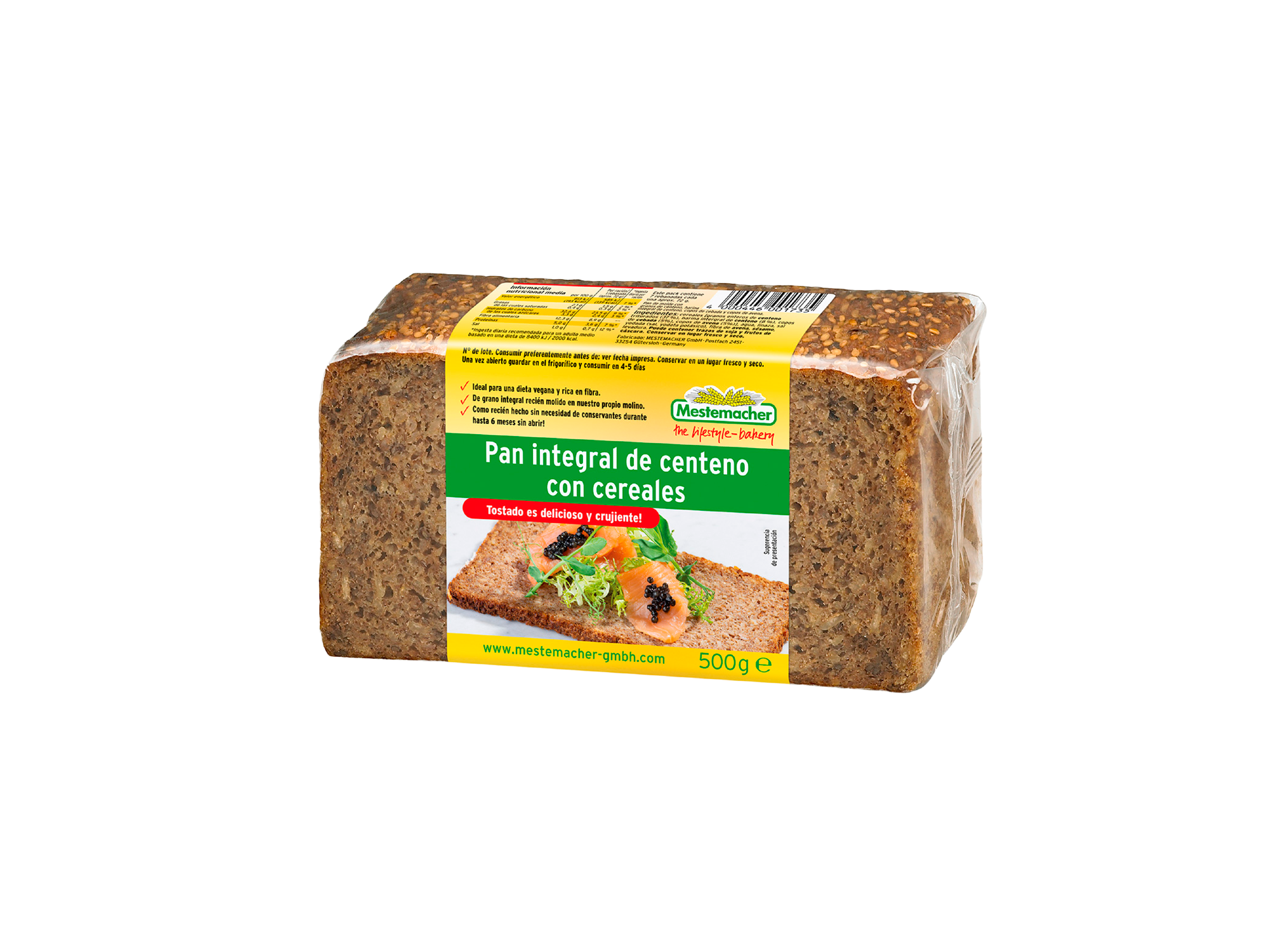 PAN CENTENO MESTEMACHER CON CEREALES 500 G