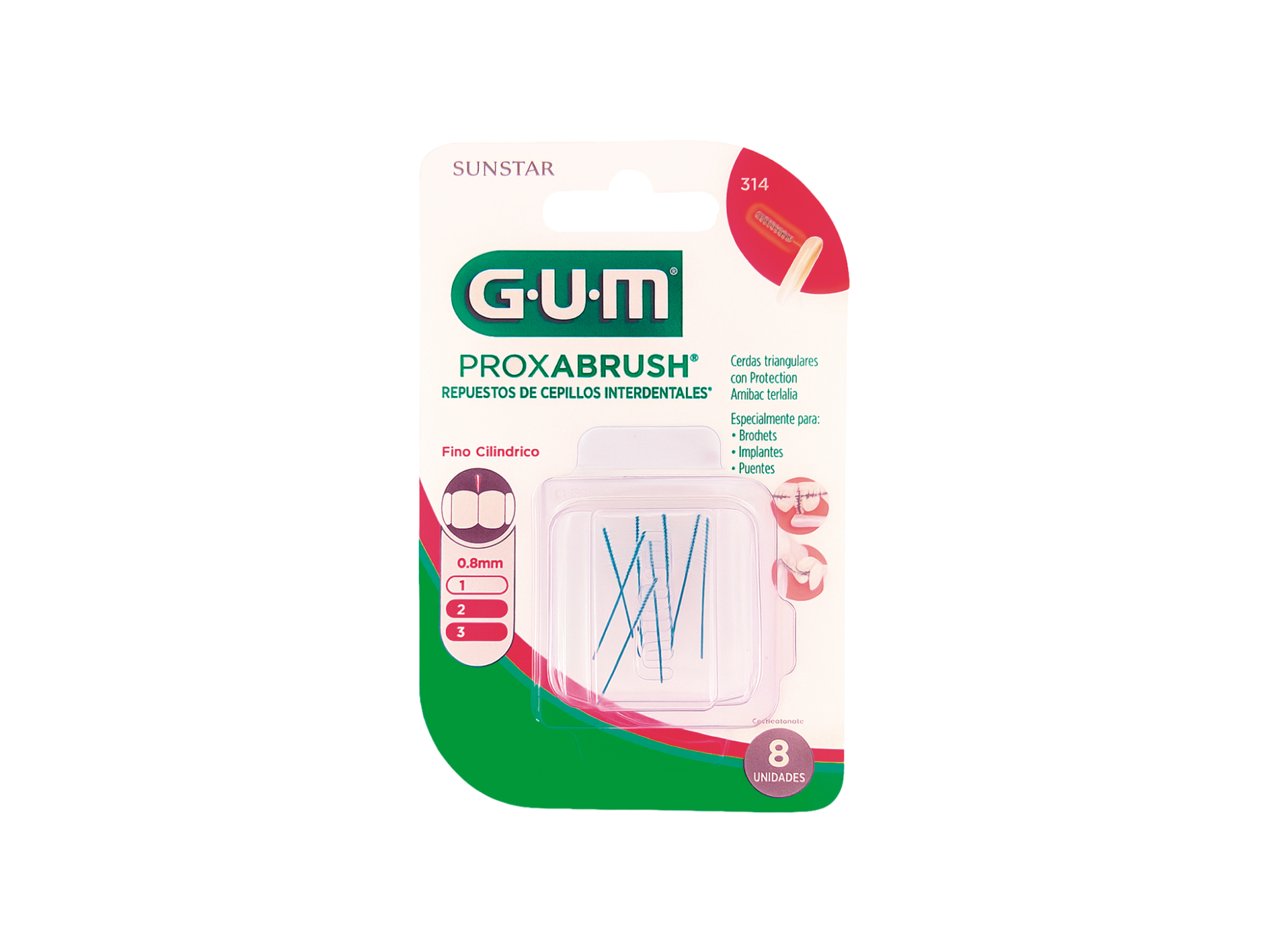 314 PROXABRUSH REPUESTO MANGO INTERDENTAL CILINDRICO 0,8MM X 8 UDS
