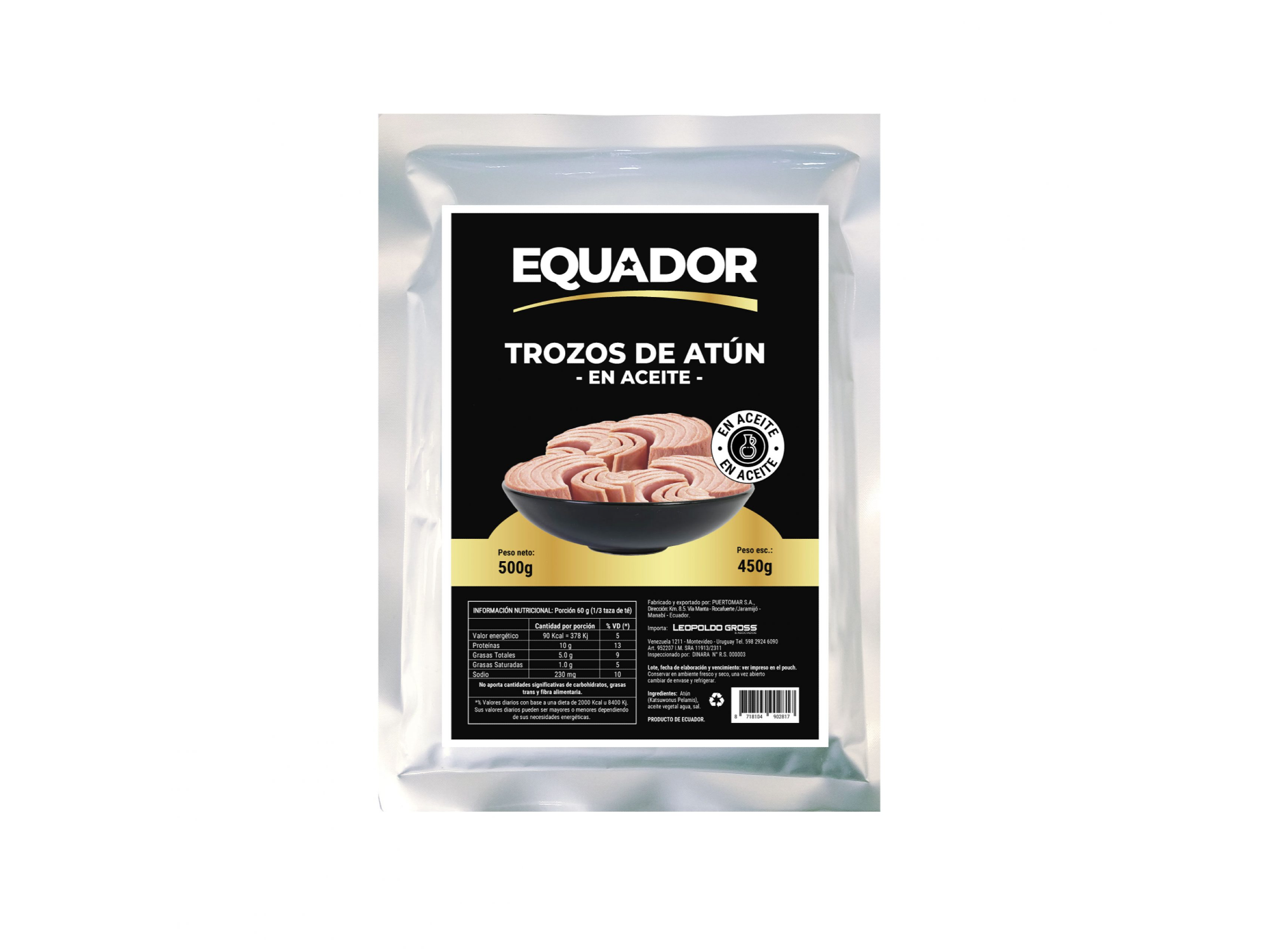 TROZOS DE ATÚN EN ACEITE EQUADOR POUCH 500 G