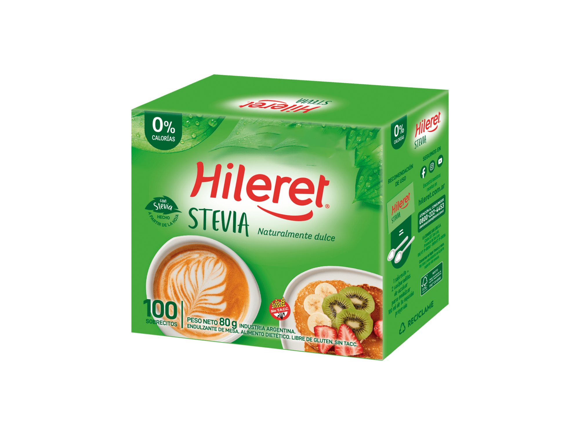 EDULCORANTE STEVIA HILERET POLVO X 100 SOBRES 80 G
