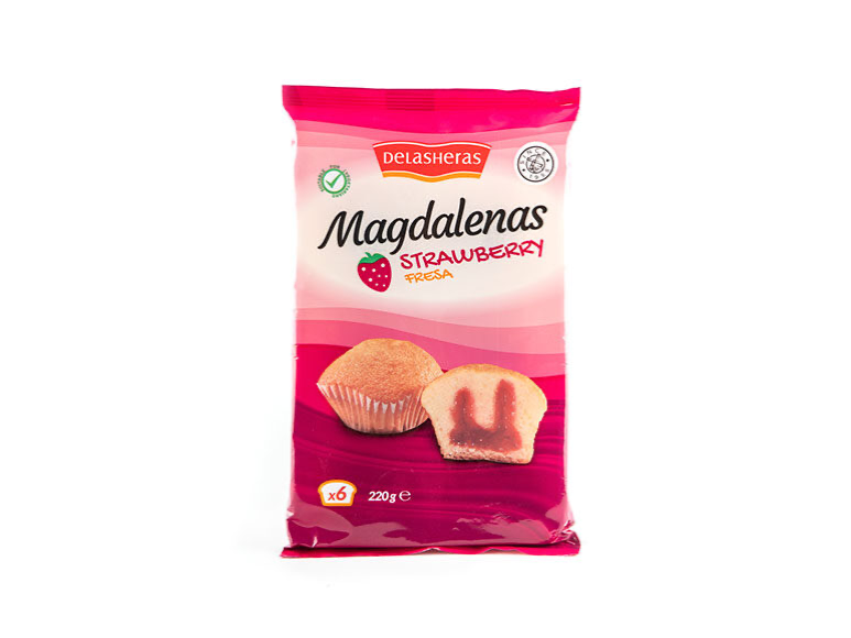 MAGDALENAS DE LAS HERAS RELLENAS DE FRESA – BANDEJA 6 UDS. 220 G