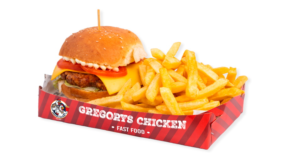 Hamburguesa 200gr con papas fritas y gaseosa.