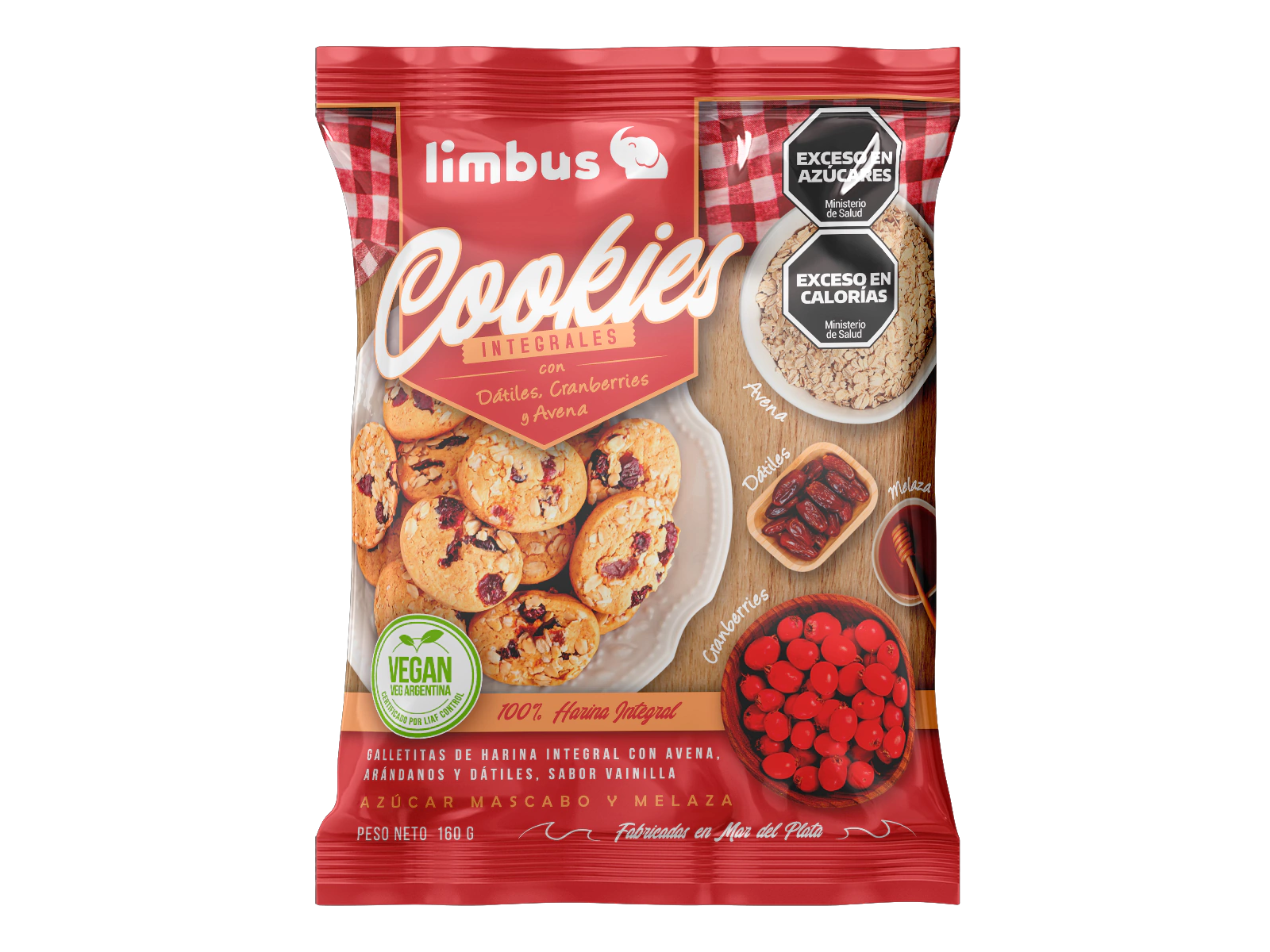 Galletas integrales con Dátiles, Cranberries y Avena x 150g
