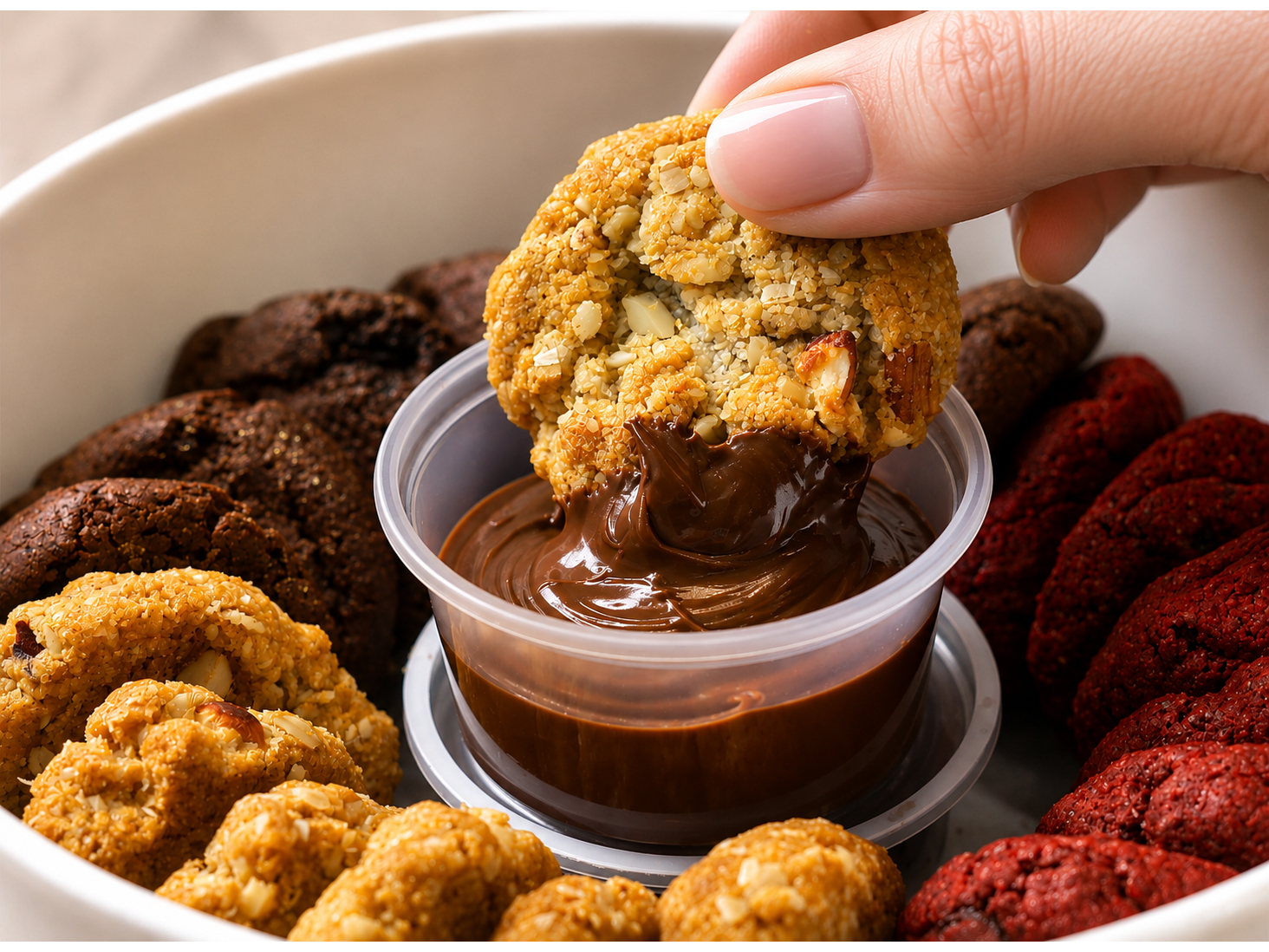 Mini cookies por 20 unidades con dips de chocolate o crema de avellanas y cacao. de Seresi Junín
