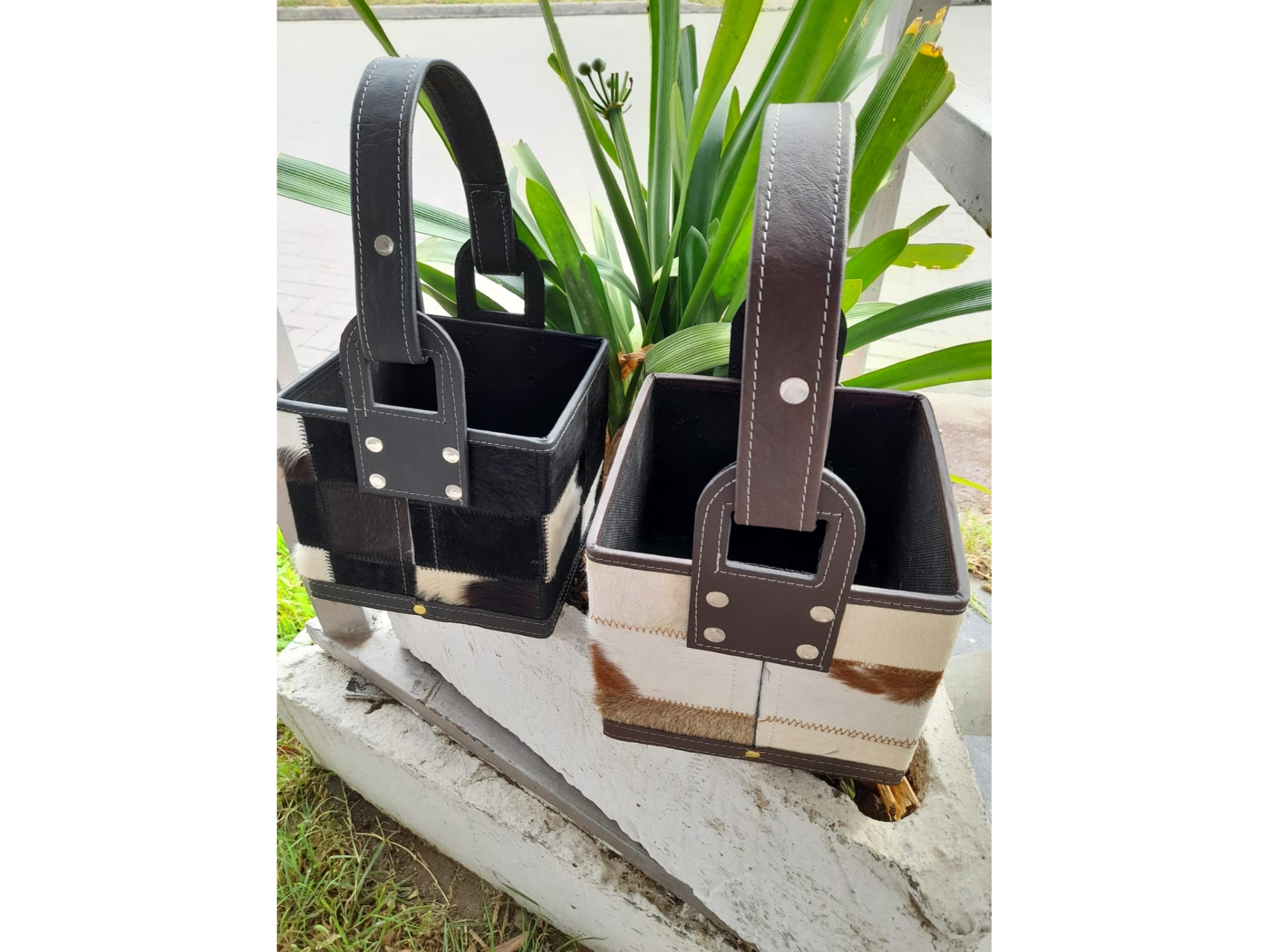 Canasta de cuero con pelo. Premium