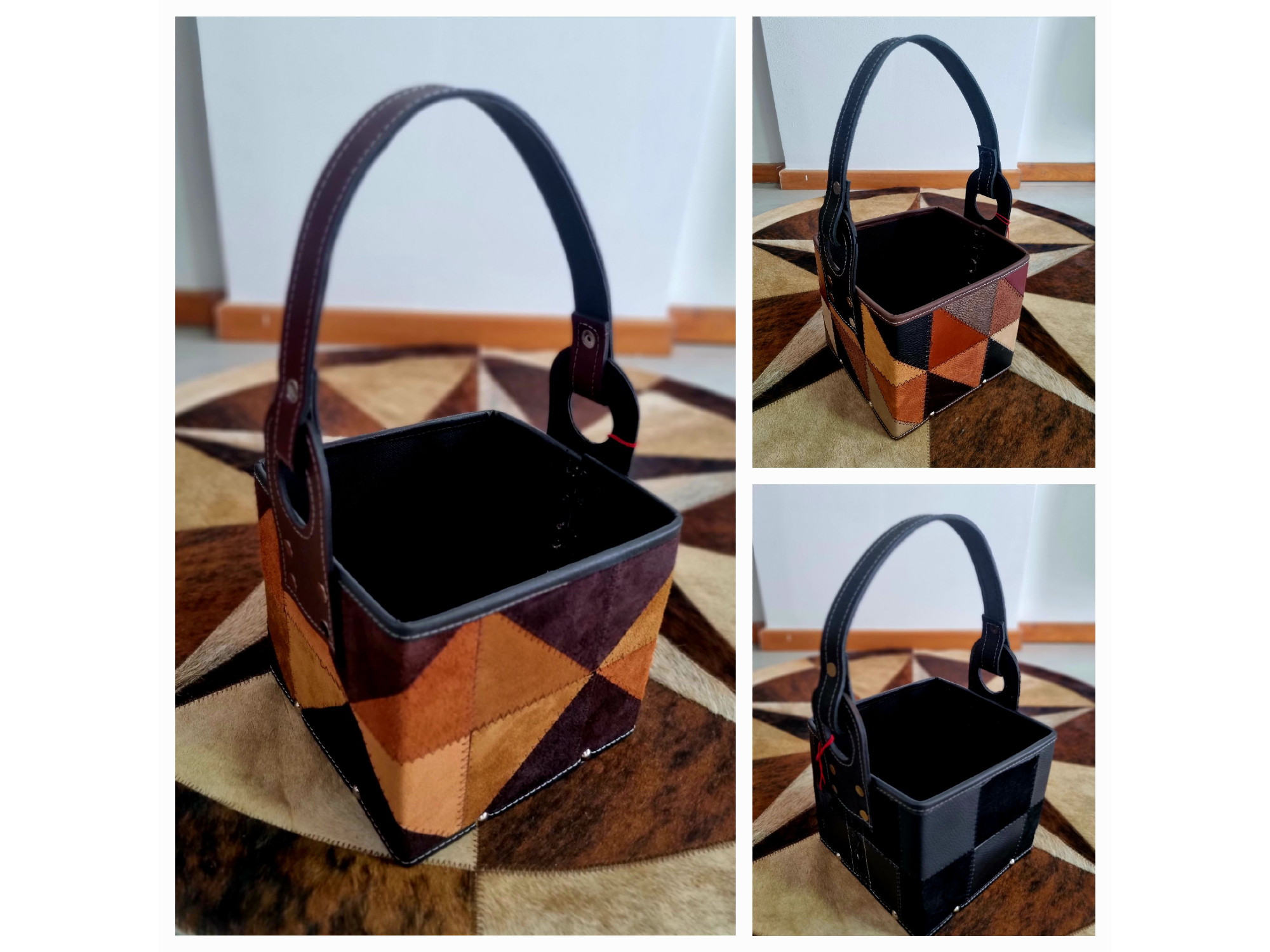 CANASTA CUERO PATCH WORK