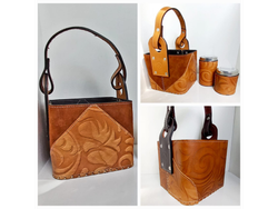 Canasta Flor cuero trabajado