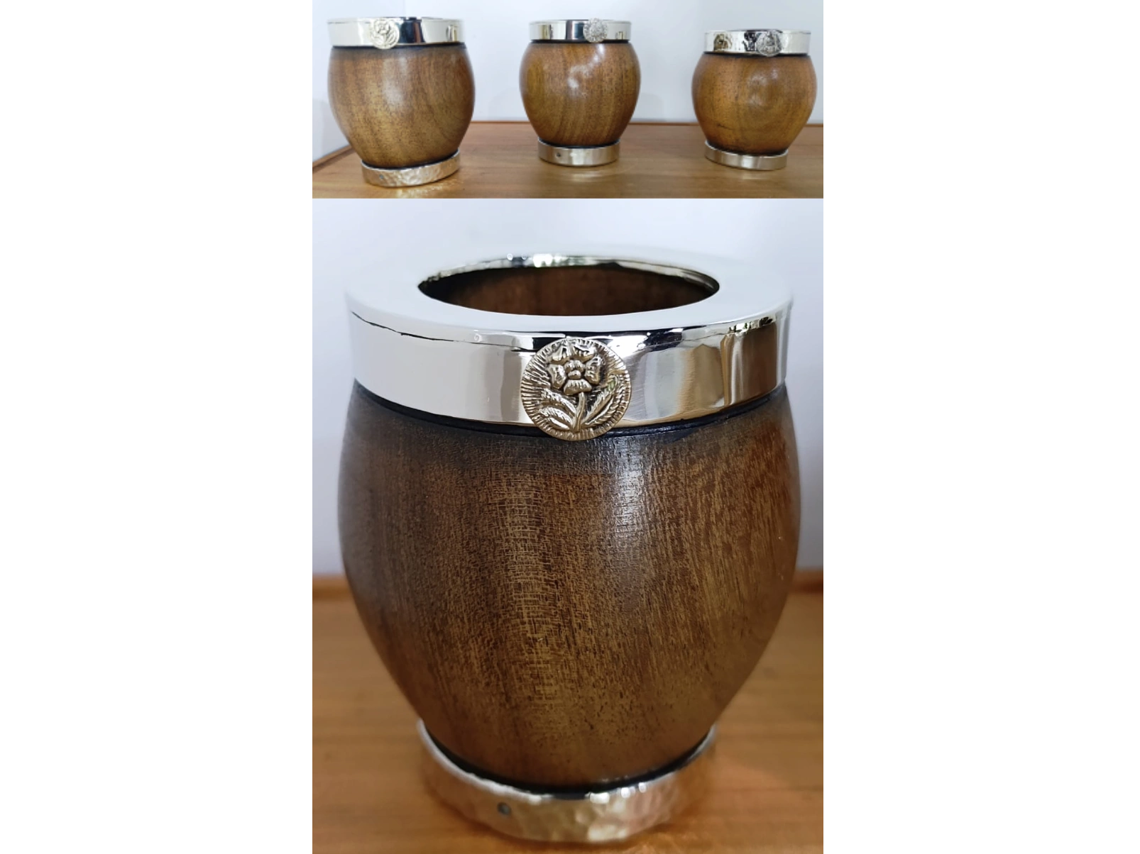 Bombo Algarrobo alpaca lisa Doble virola c/dije