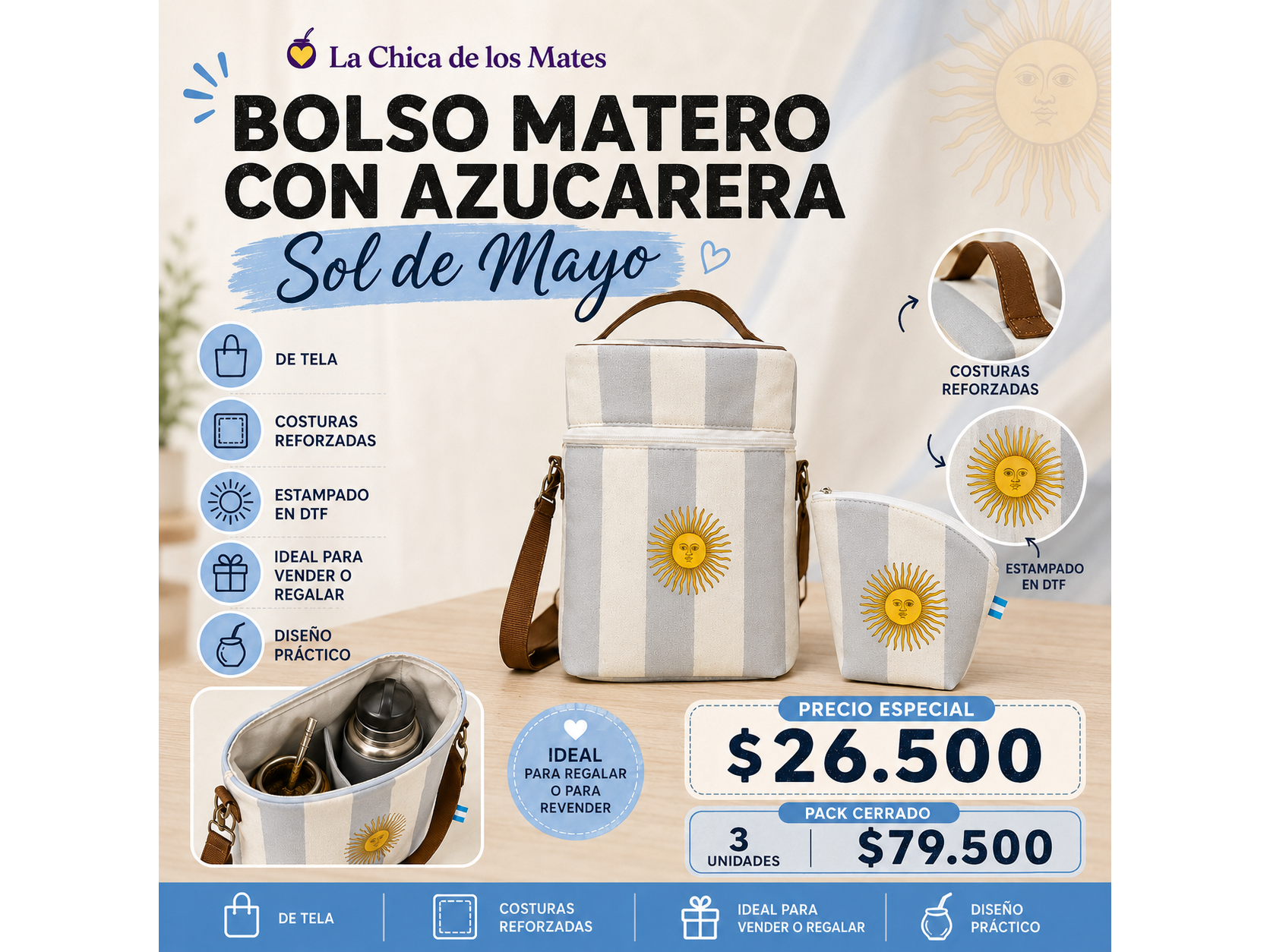 BOLSO MATERO  PORTA TERMO C/ YERBERO ARG