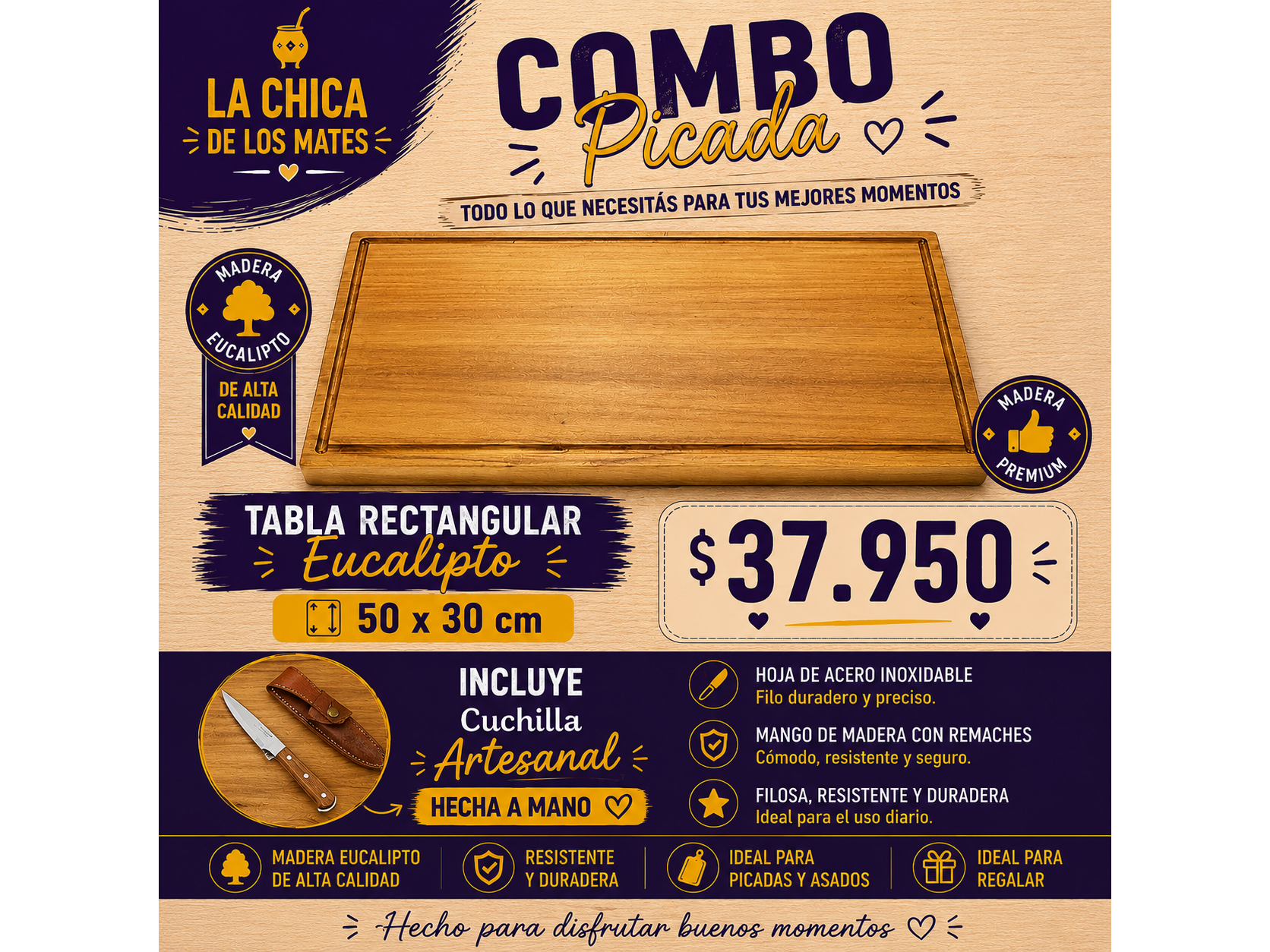 TABLA EUCALIPTO 50 X 30 + CUCHILLA (Copia)