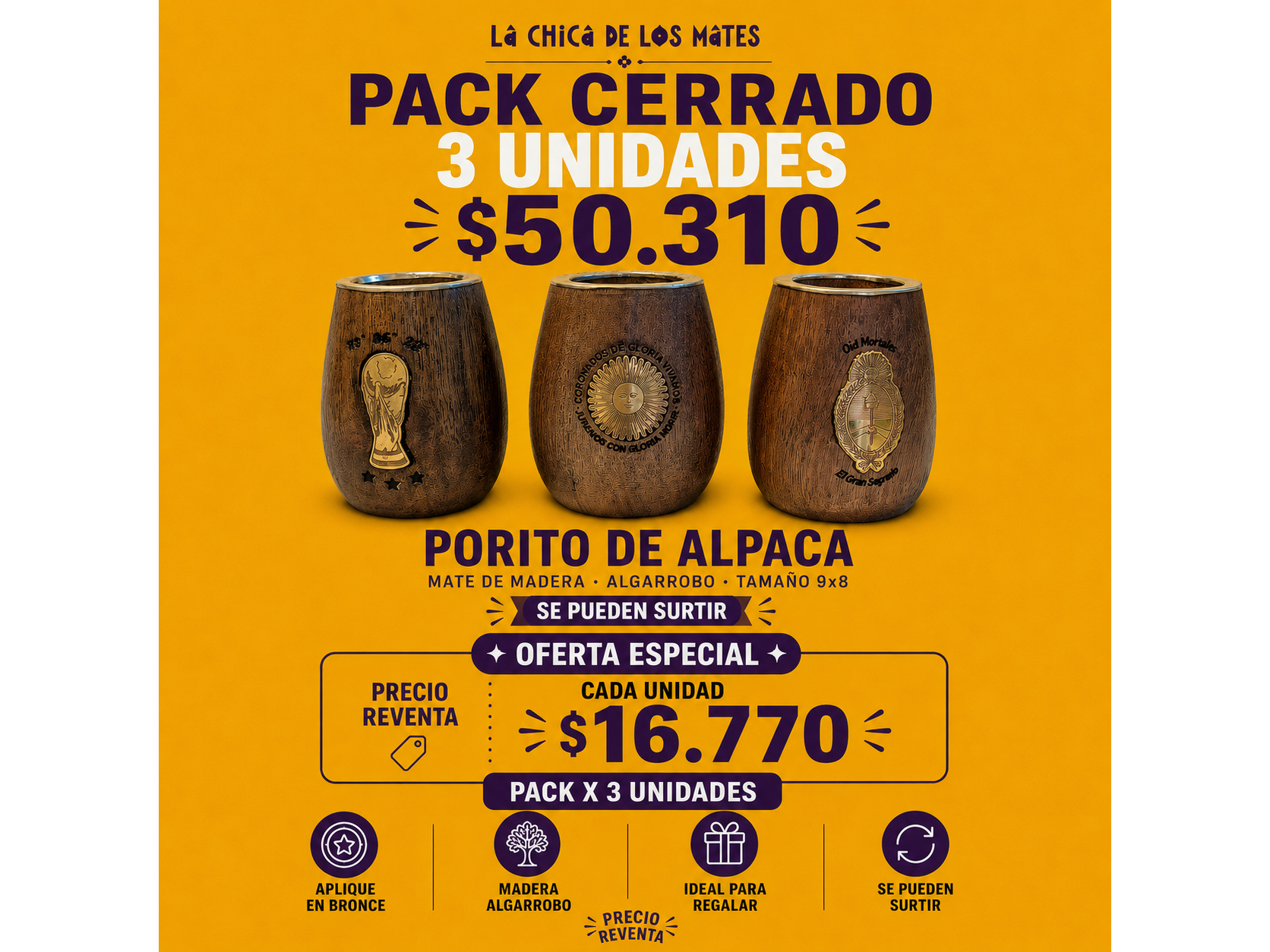 PACK 3 MATE PORITO DE ALPACA