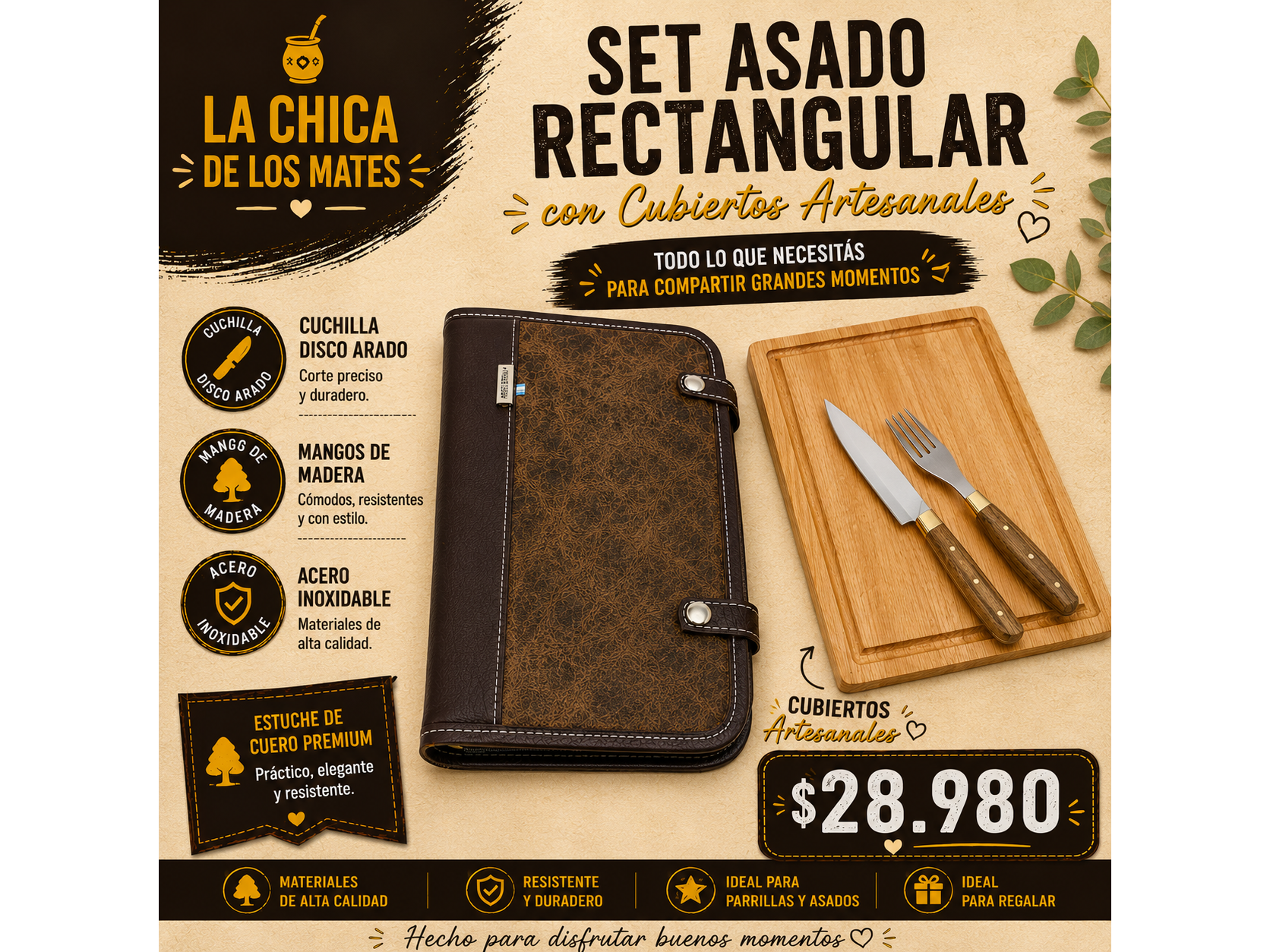 SET ASADO RECTANGULAR ARTESANAL