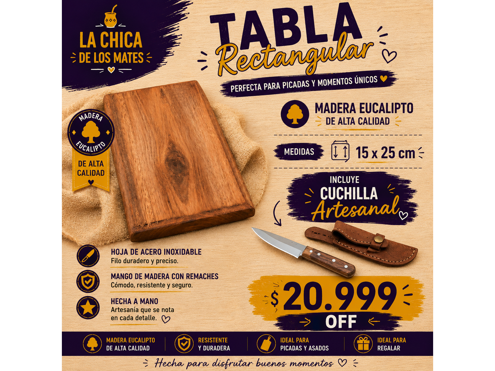 COMBO TABLA RECTANGULAR 15 X 30 RANURADA c/ CUCHILLA