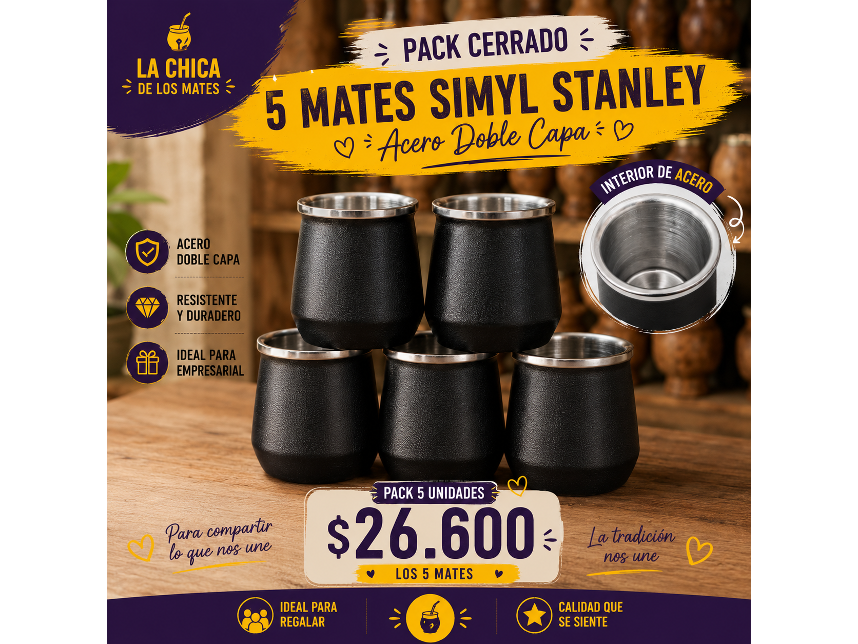 PACK MATES ACERO DOBLE CAPA SIMIL STANLEY