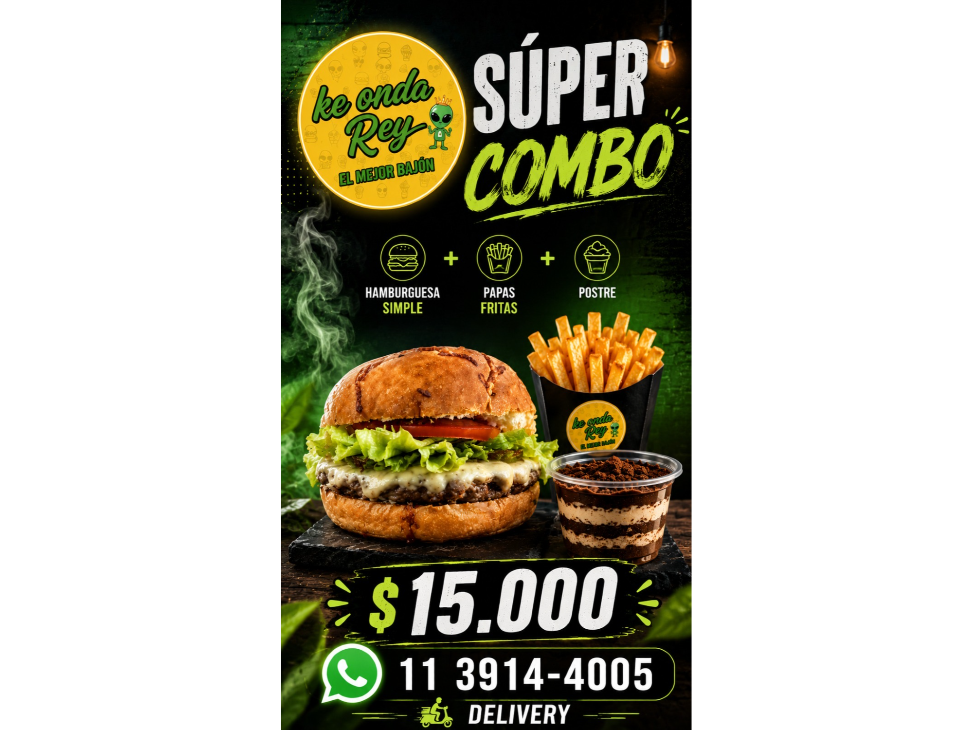 Postre supercombo 1 simple a eleccion+papas+ postre a eleccion