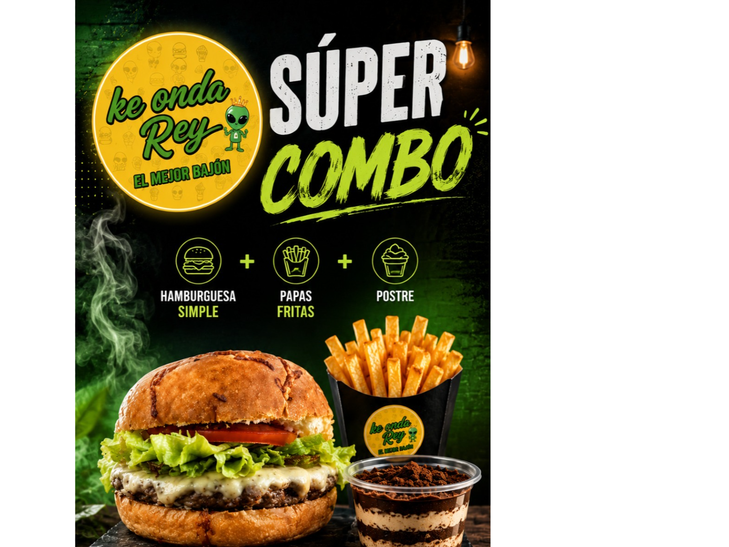 Postre supercombo 1 simple a eleccion+papas+ postre a eleccion