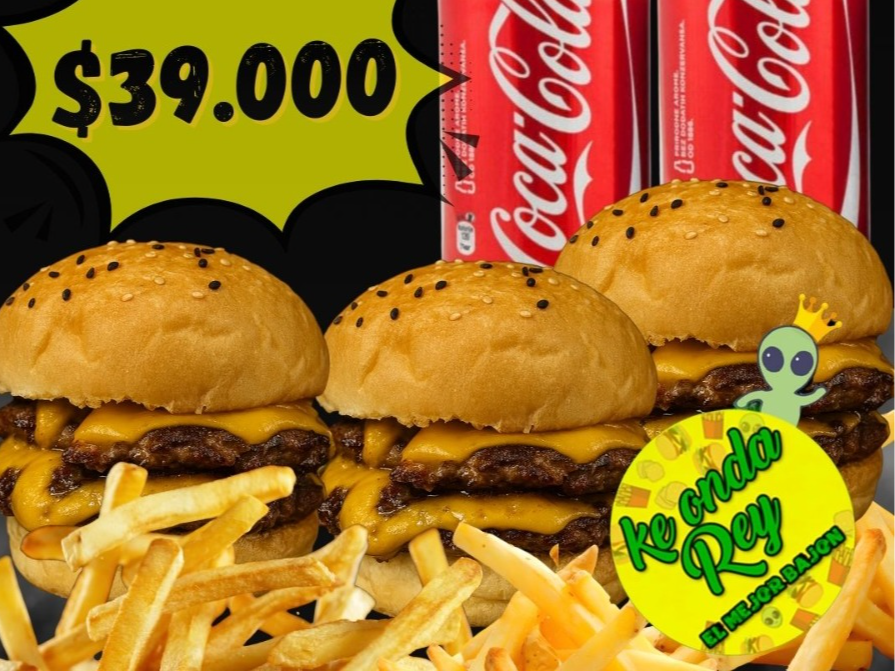 SOLO CHEDDAR DOBLE X 3 + 2 COCAS LATAS