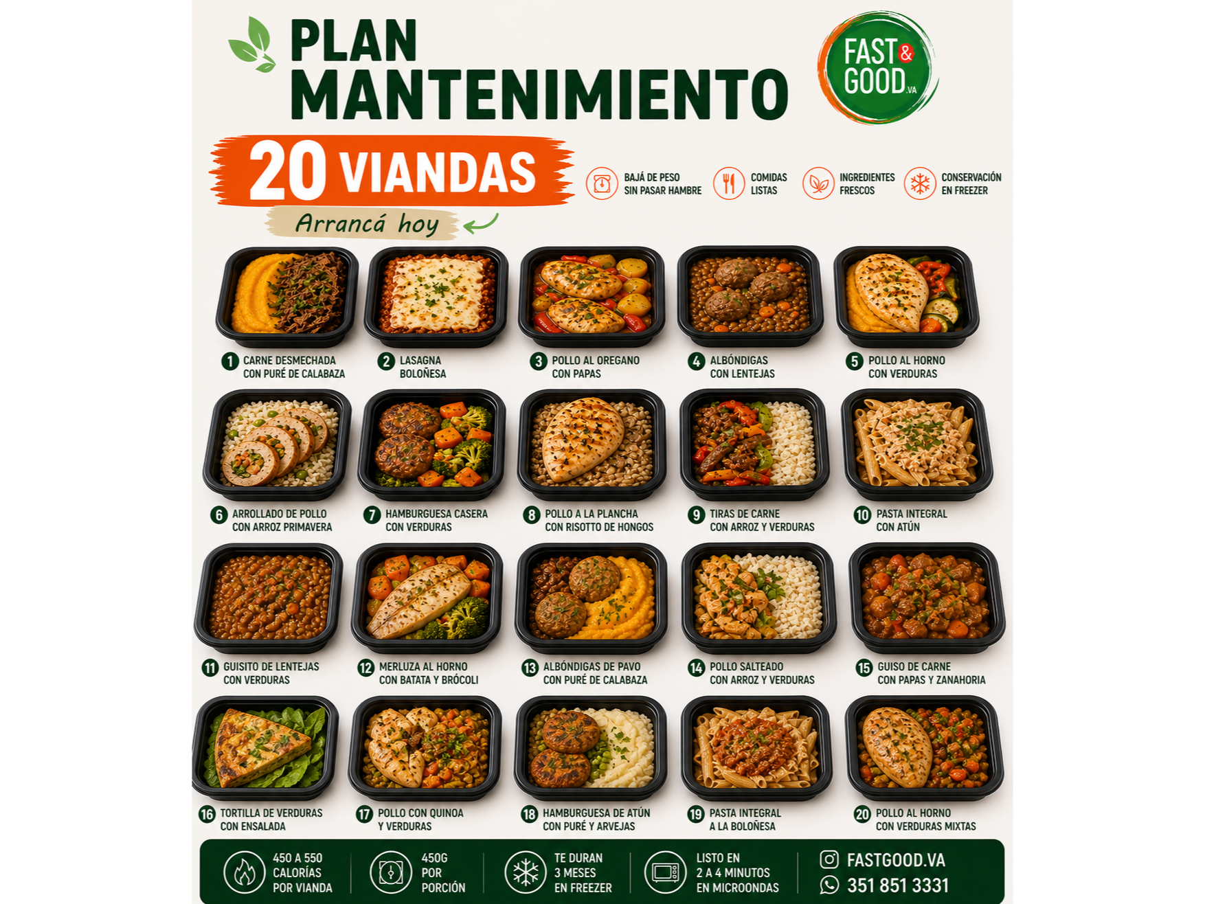 20 VIANDAS MANTENIMIENTO