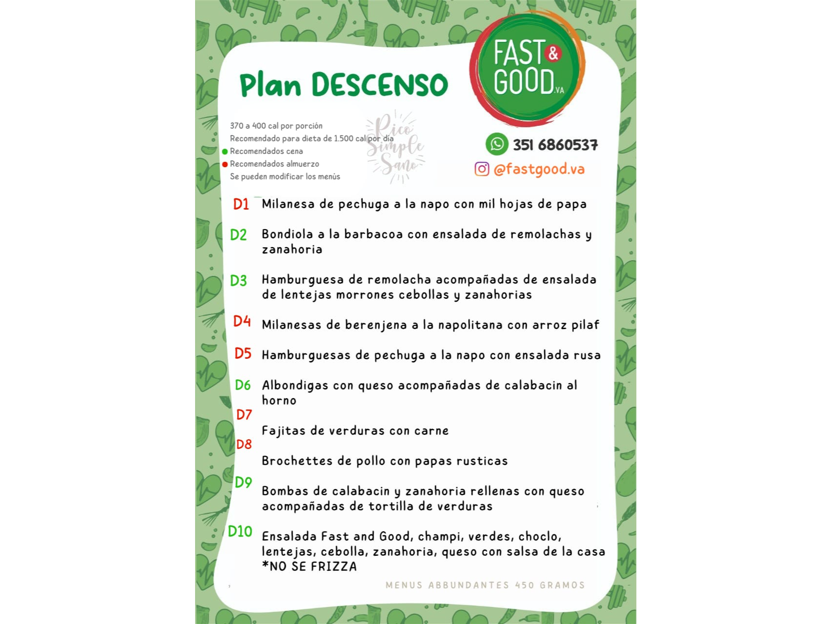 Viandas PLAN DESCENSO TRADICIONAL