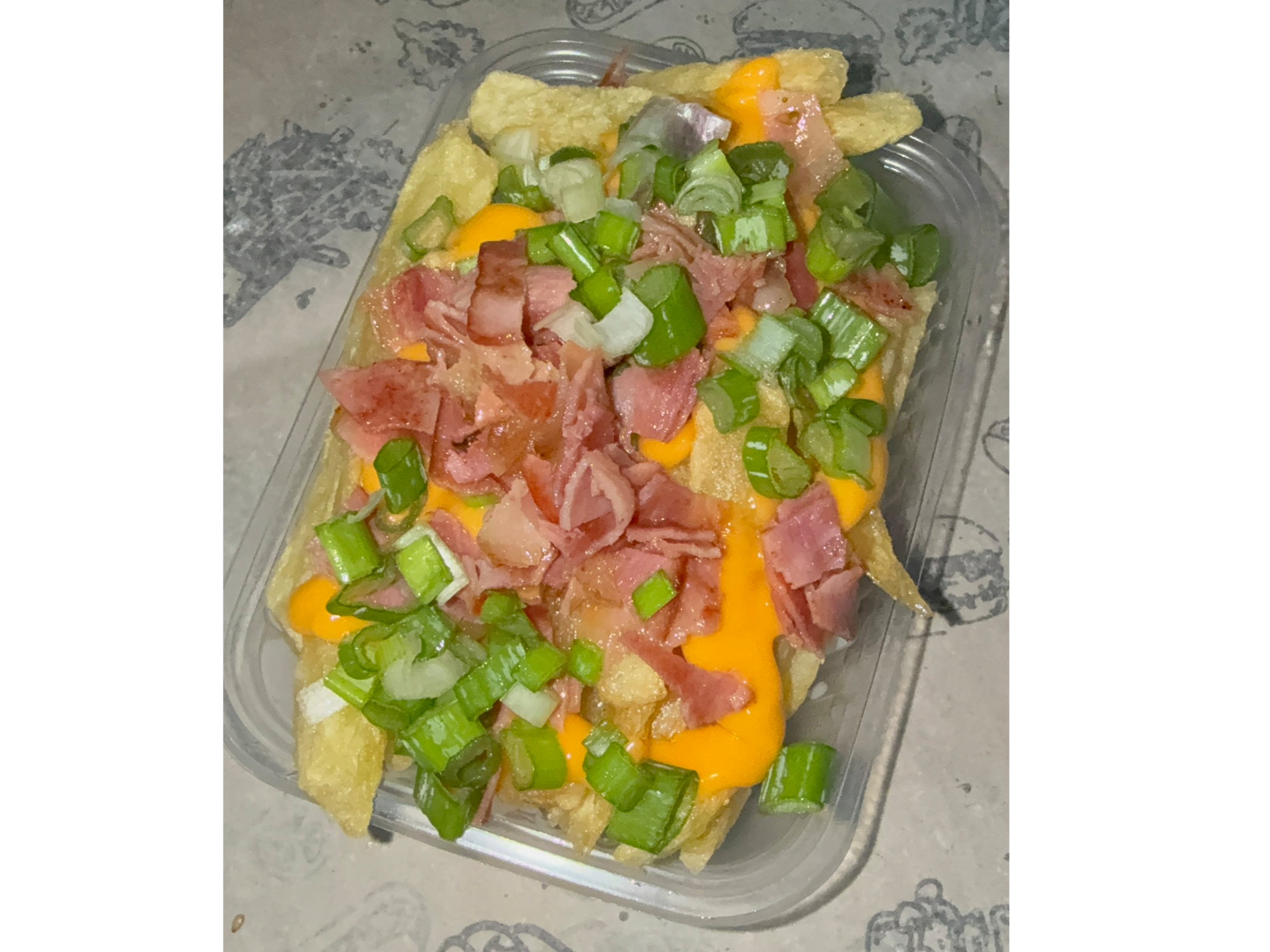 PAPAS CHEDDAR, PANCETA, VERDEO MEDIANA