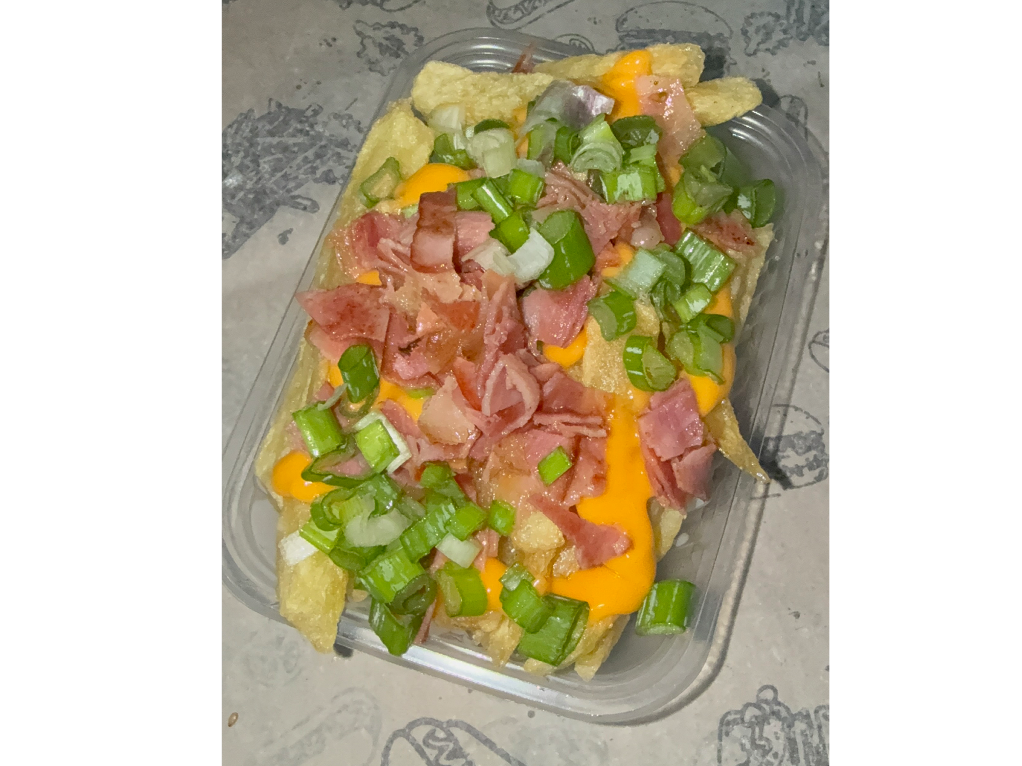 PAPAS CHEDDAR, PANCETA, VERDEO CHICA