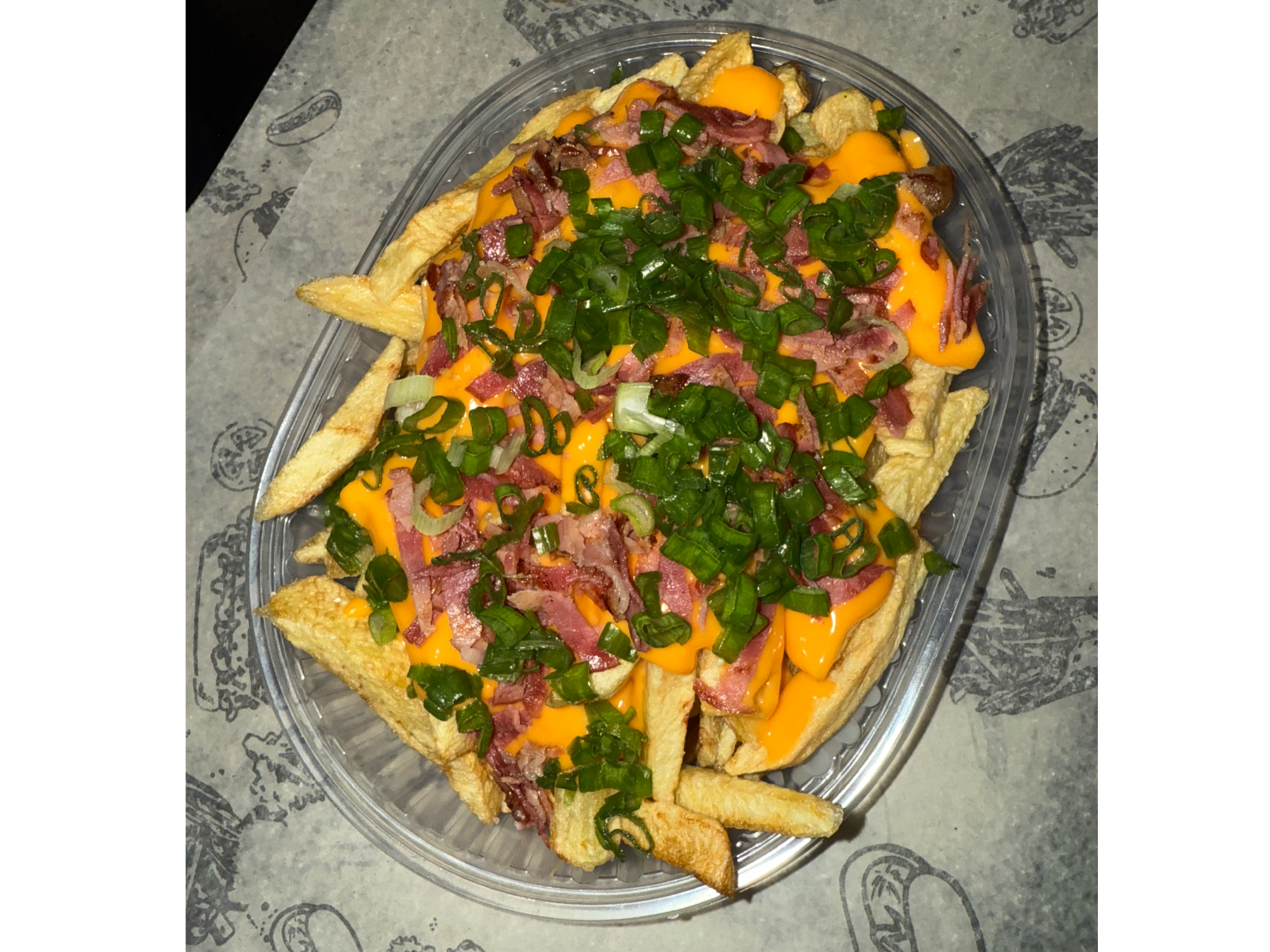 PAPAS CHEDDAR, PANCETA, VERDEO GRANDE
