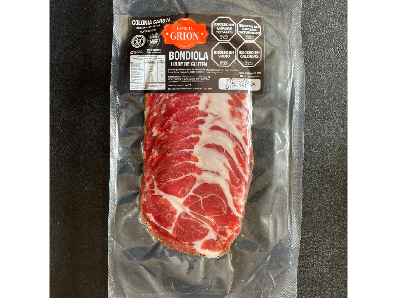 BONDIOLA FETEADA AL VACIO (peso aprox 120 gr) de LA HUELLA