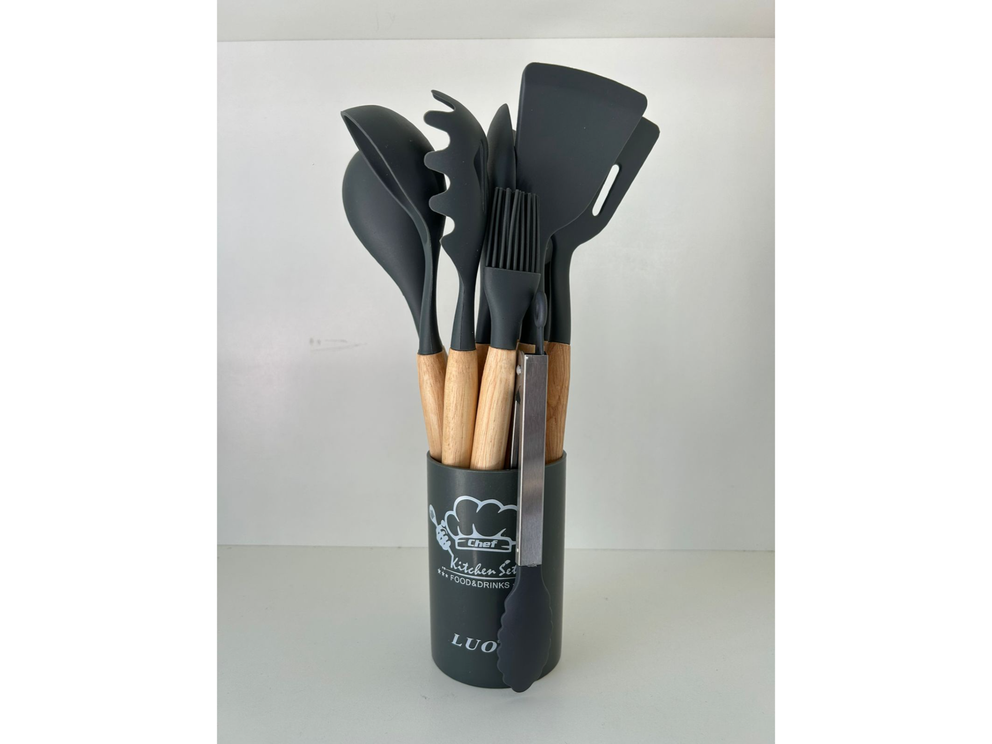 UTENSILLOS DE SILICONA CON MANGO DE MADERA "LU-5209" COD-2726