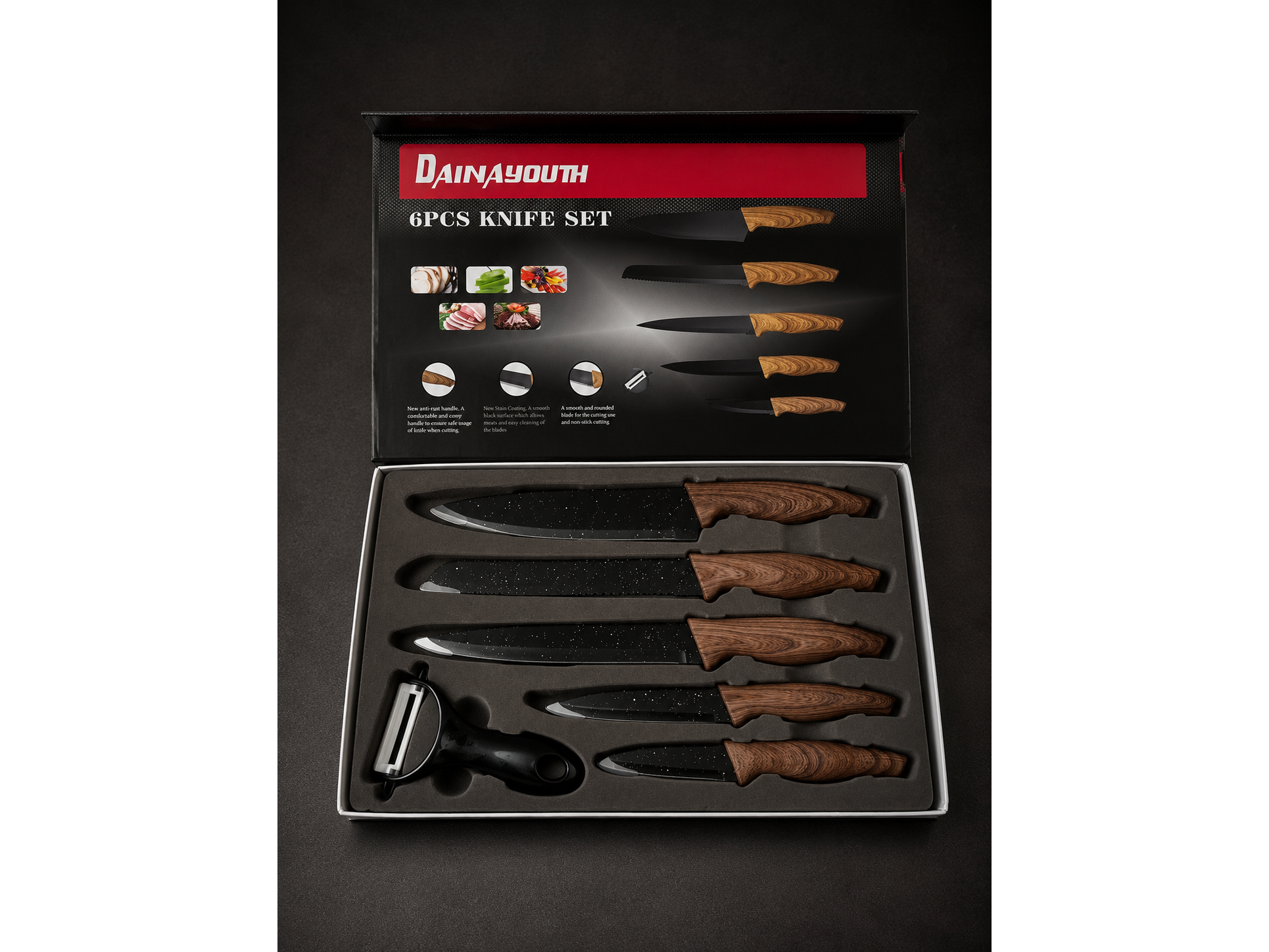 SET DE CUCHILLOS 6PCS MANGO MADERA EN CAJA - COD.: 2018