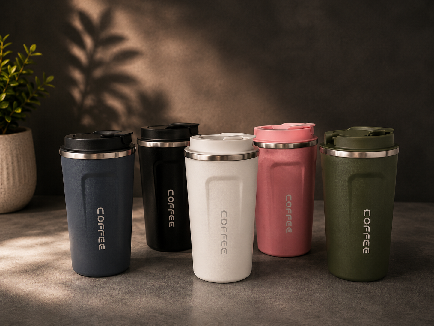 VASO CAFETERO ACERO DISTINTOS COLORES X600ml "VACUUM CUP"- COD.: 641